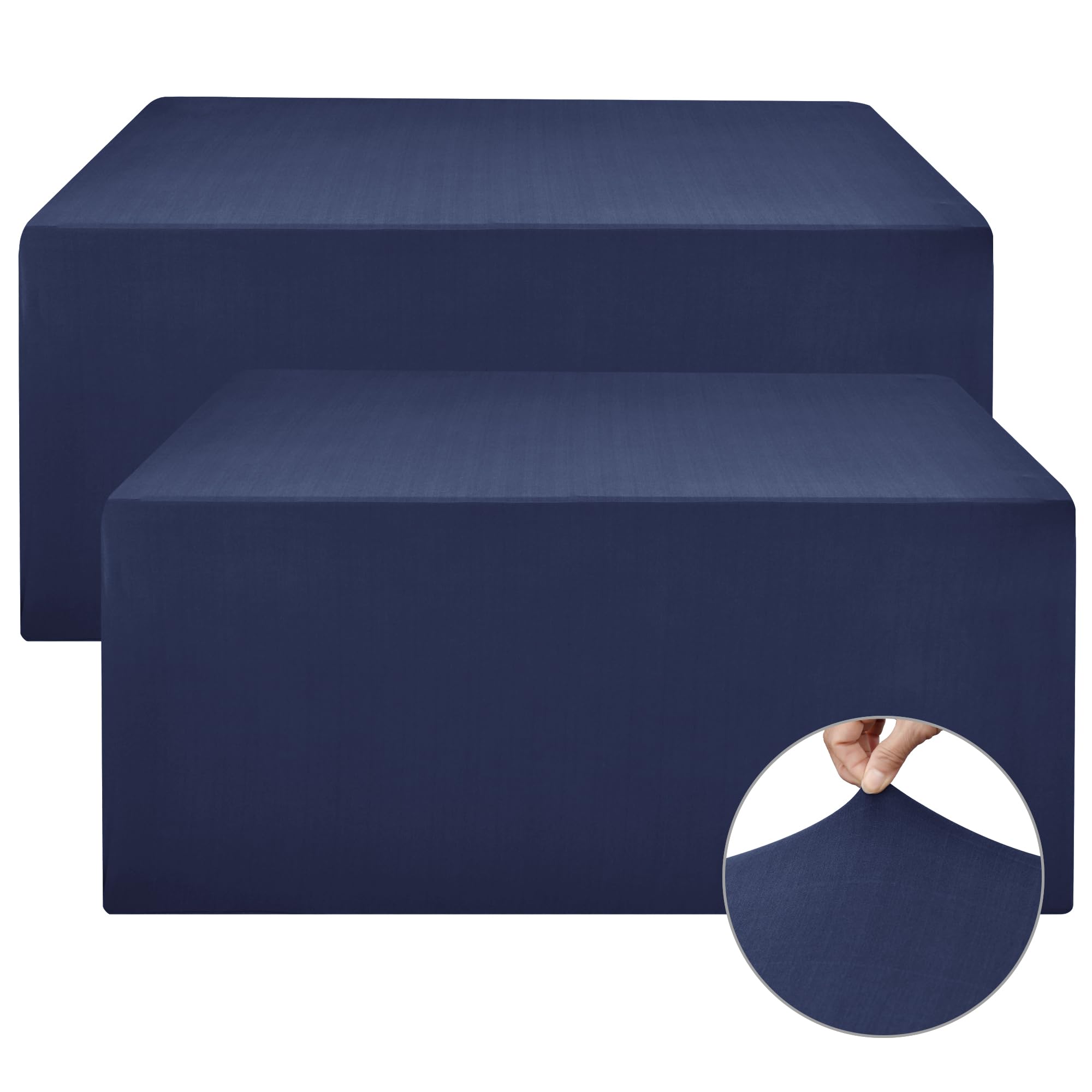 Nasitos Fitted Table Covers Stretch Spandex - 72 x 30 Inch - 2 Pack Navy Rectangle Table Clothes for 6 Foot Folding Tables, Wrin