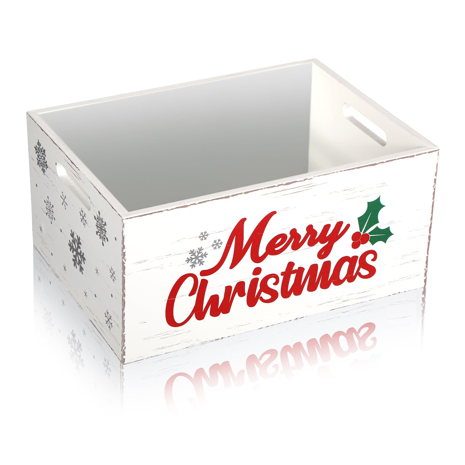 Namalu Christmas Hot Cocoa Bar Storage Box Wooden Crate with Handles Hot Cocoa Decorative Rustic Farmhouse Wood Basket Christmas