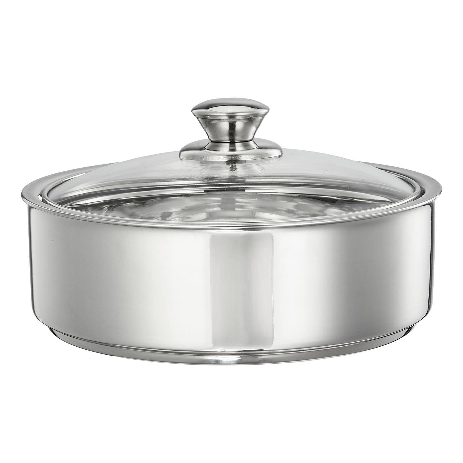 Amazon Brand - Solimo Stainless Steel Insulated Casserole With Glass Lid (1L) | Retains Heat & Moisture | Keeps Rotis Warm | Dis
