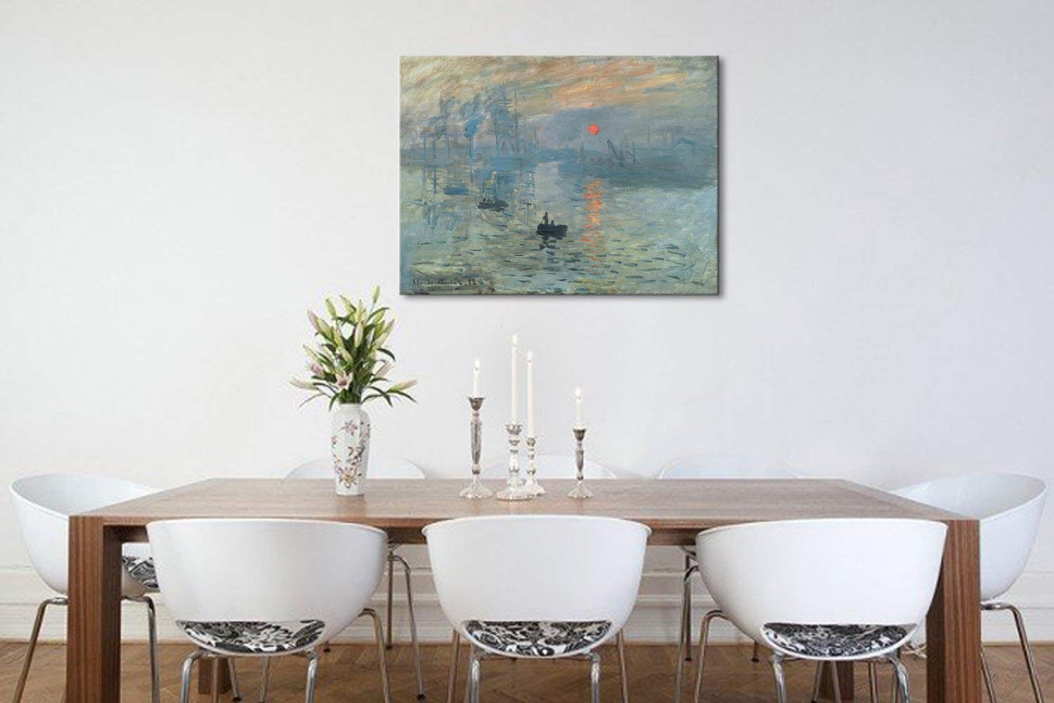 Wieco Art Impression Sunrise Modern Stretched and Framed Giclee Canvas Prints of Claude Monet Famous Oil Paintings Reproduction Seascape Artwork Pictures on Canvas Wall Art for Home Decorations L