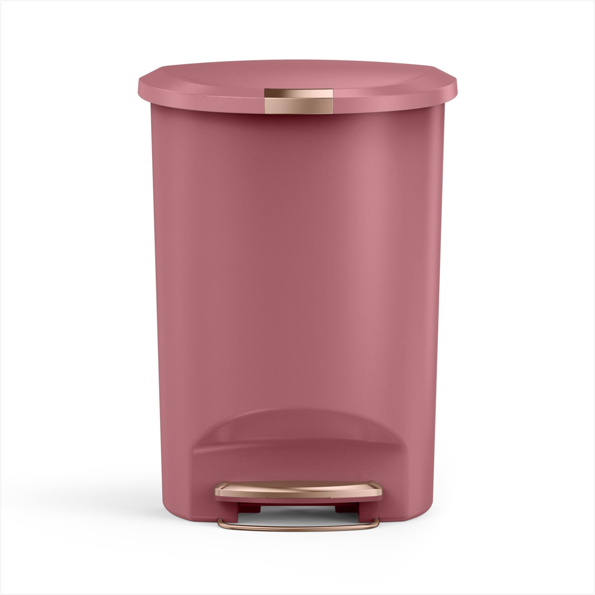 simplehuman 50 Liter / 13 Gallon Hybrid Semi-Round Kitchen Step Trash Can with Secure Slide Lock, Blush Plastic