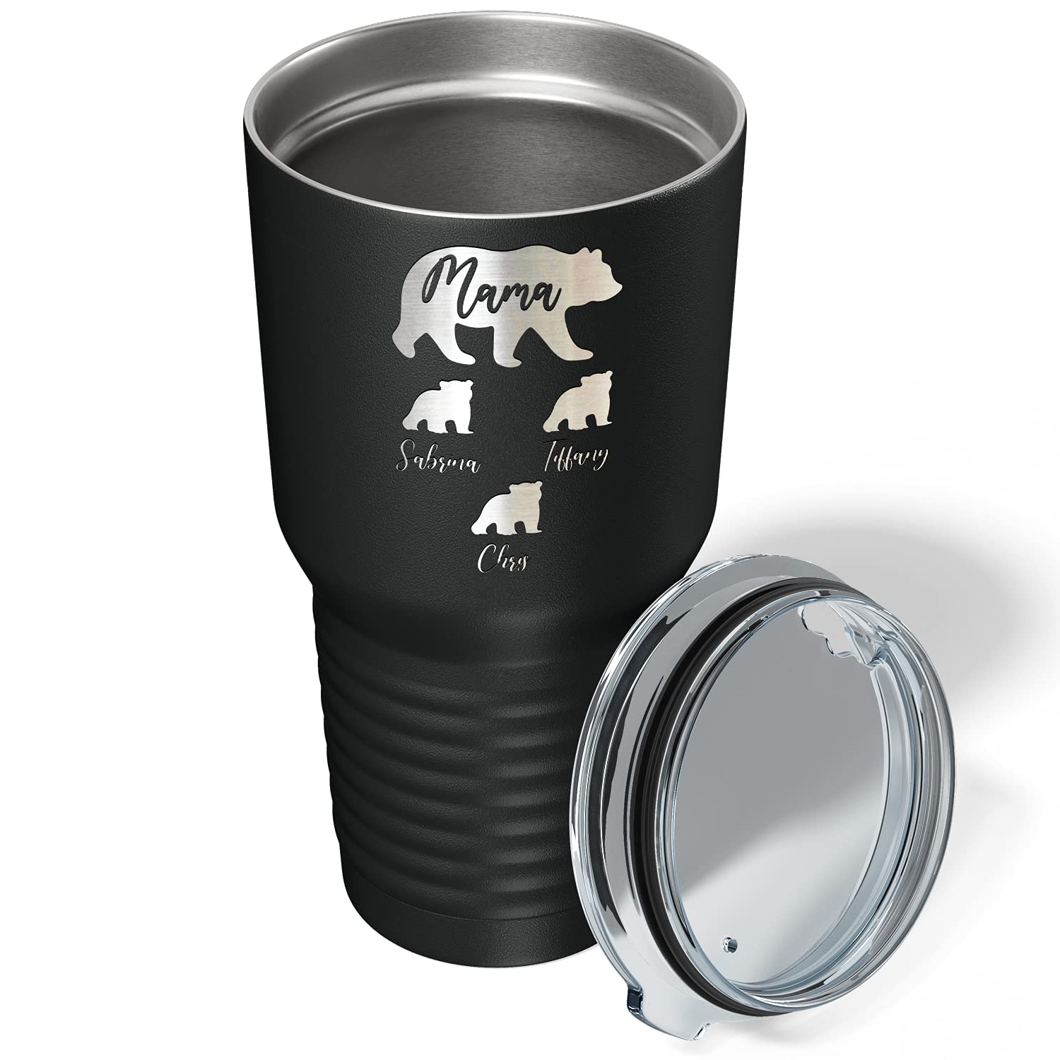 Mama Bear Tumbler Personalized Engraved Cubs On Black 30 Oz Custom Birthday Gift For Women, Mom And Mother Insulated Stainless S