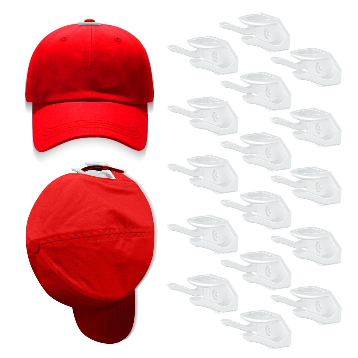 Kovspo Adhesive Hat Rack For Wall (16-Pack), Hat Hooks For Baseball Caps, Strong Hold Hat Wall Organizer, Minimalist Hat Display