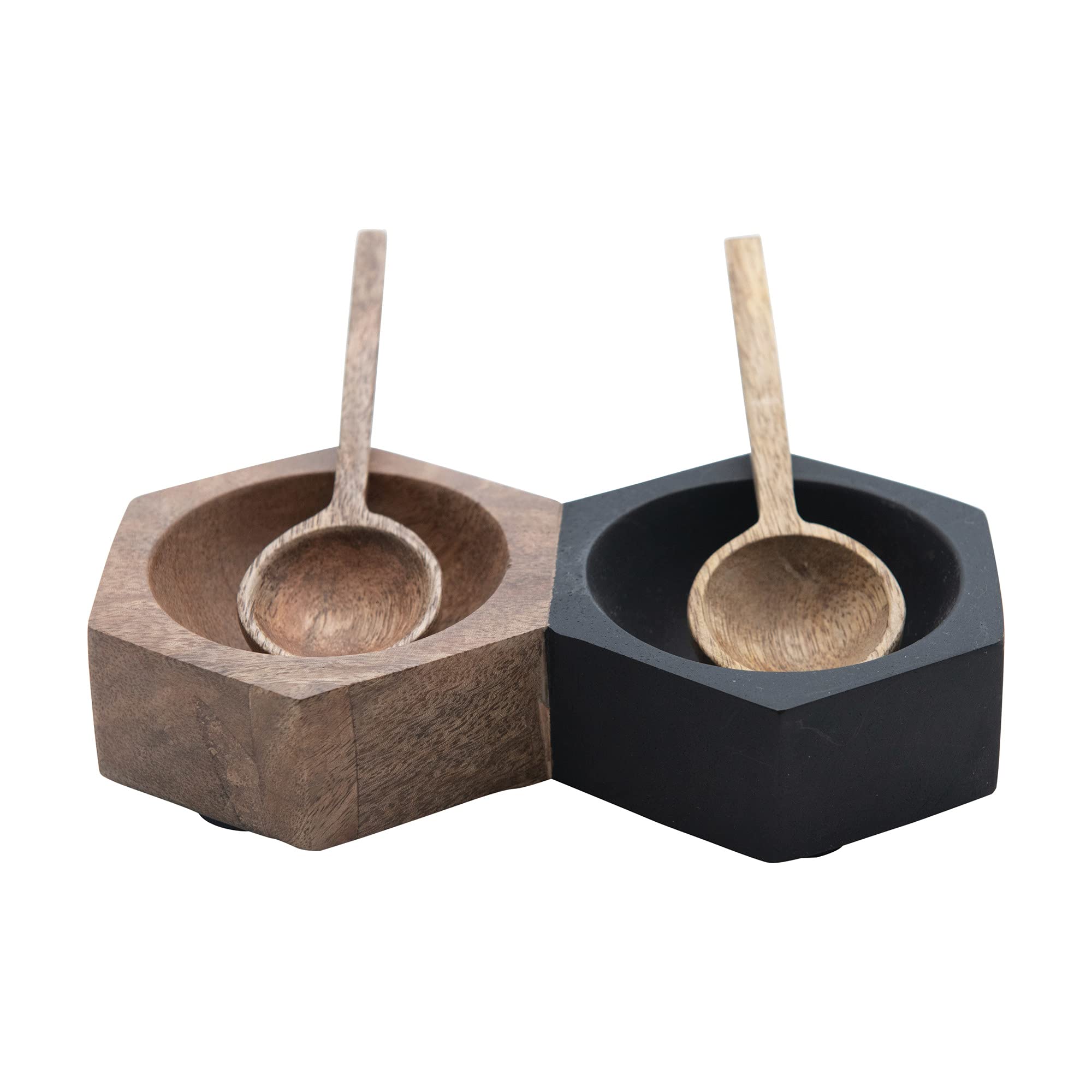 Bloomingville Mango Wood Hexagon Salt And Pepper Bowl Cellar Black & Natural Serveware, 6''