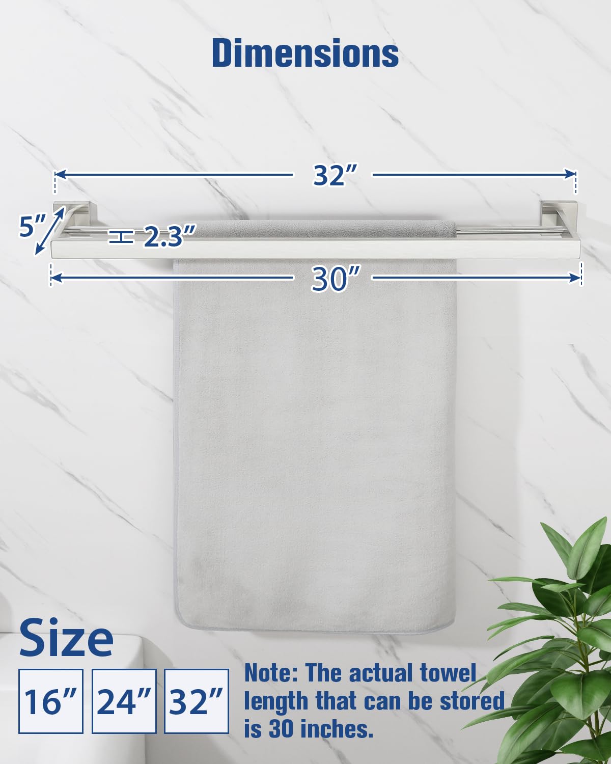 Alise Double Towel Bar, 30 Sus304 Stainless Steel Towel Racks For Bathroom, Long Bathroom Towel Rack Wall Mounted, Heavy Duty To