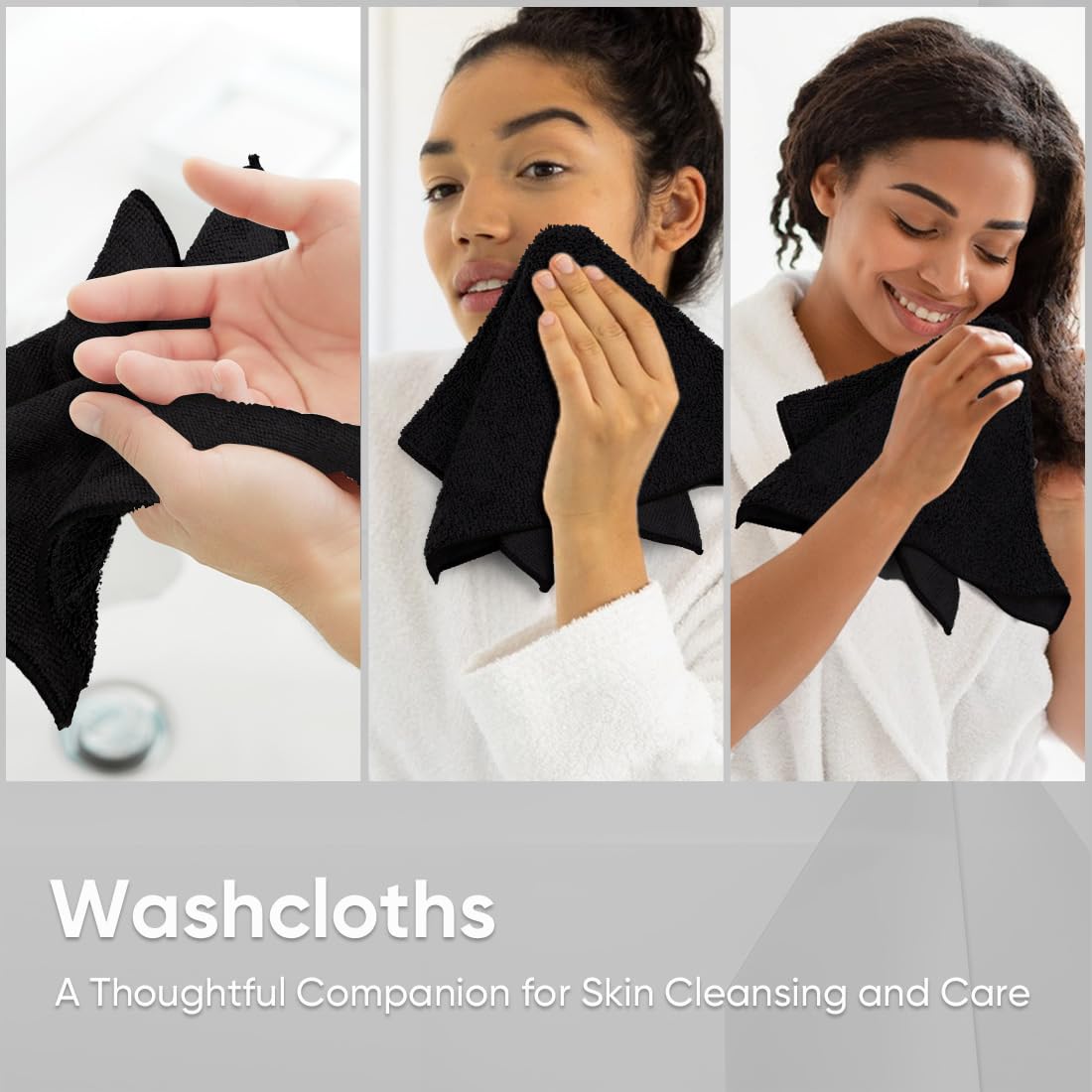 Homexcel Black Washcloths 24 Pack, Highly Absorbent And Soft Microfiber Face Towel, Multi-Purpose Wash Cloths For Bathroom, Hote