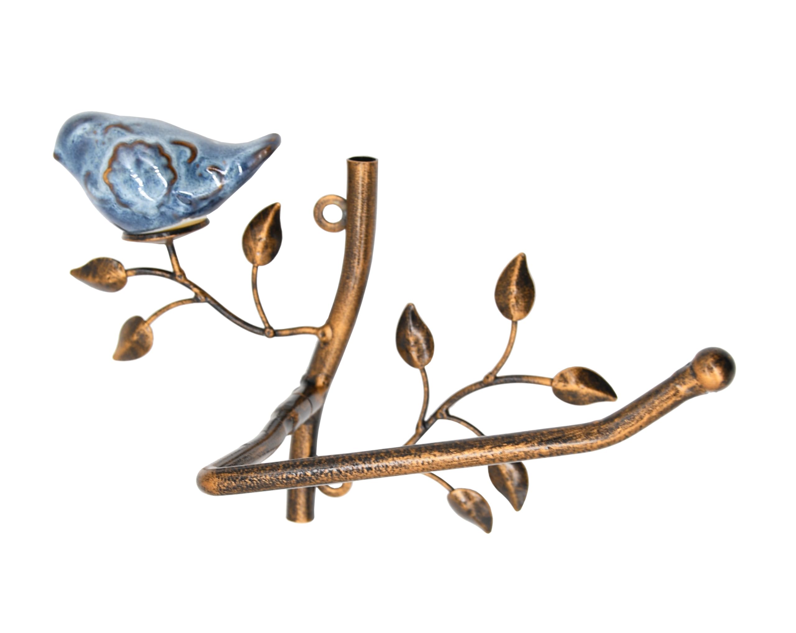 Owlgift Wall Mounted Metal Toilet Tissue Holder W/Ceramic Bird, Roll Organizer For Bathroom - Bronze