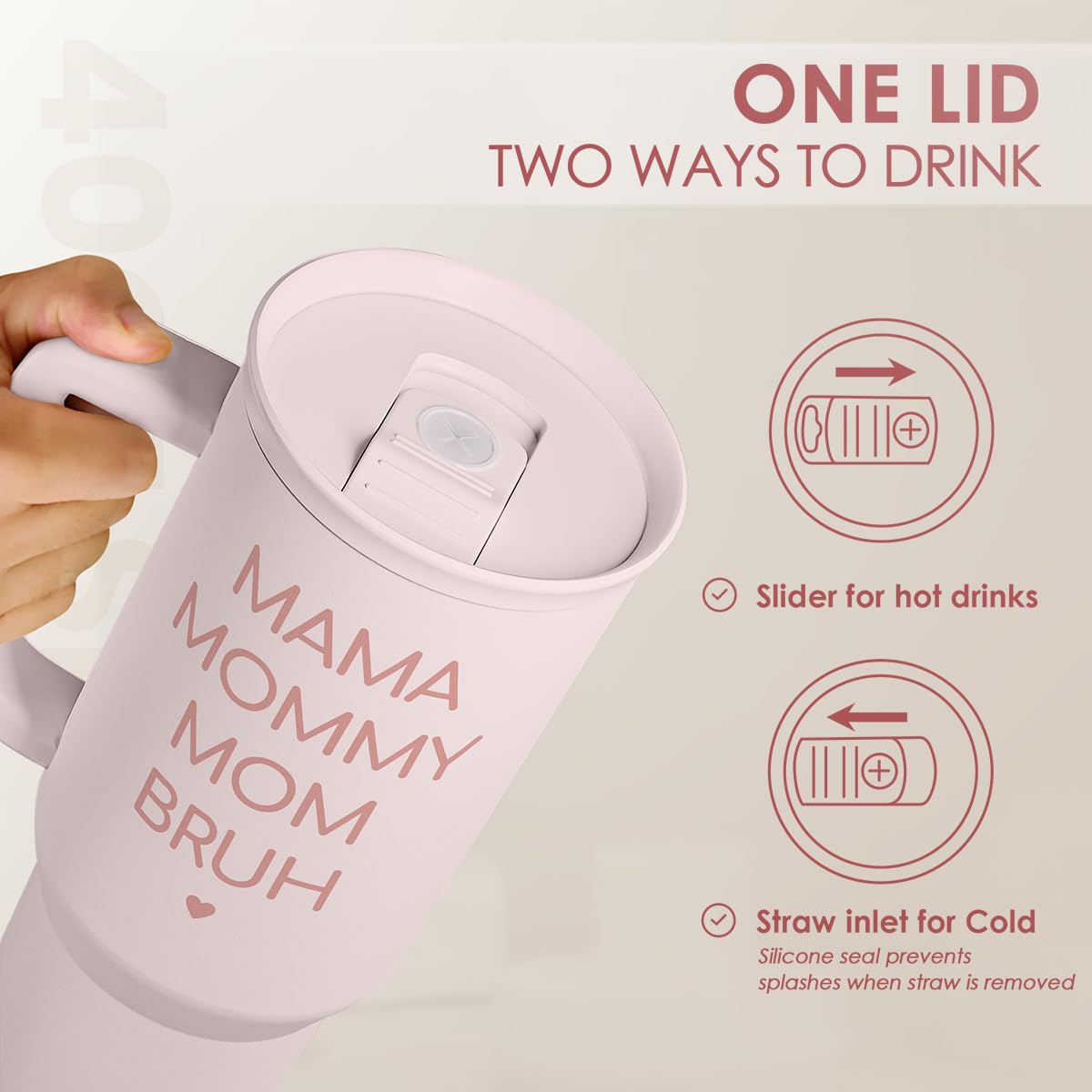 Gift for Mom - Mama Mommy Mom Bruh Stainless Steel Tumbler with Handle, Travel Coffee Mug for Moms - Gifts for Birthday Christma