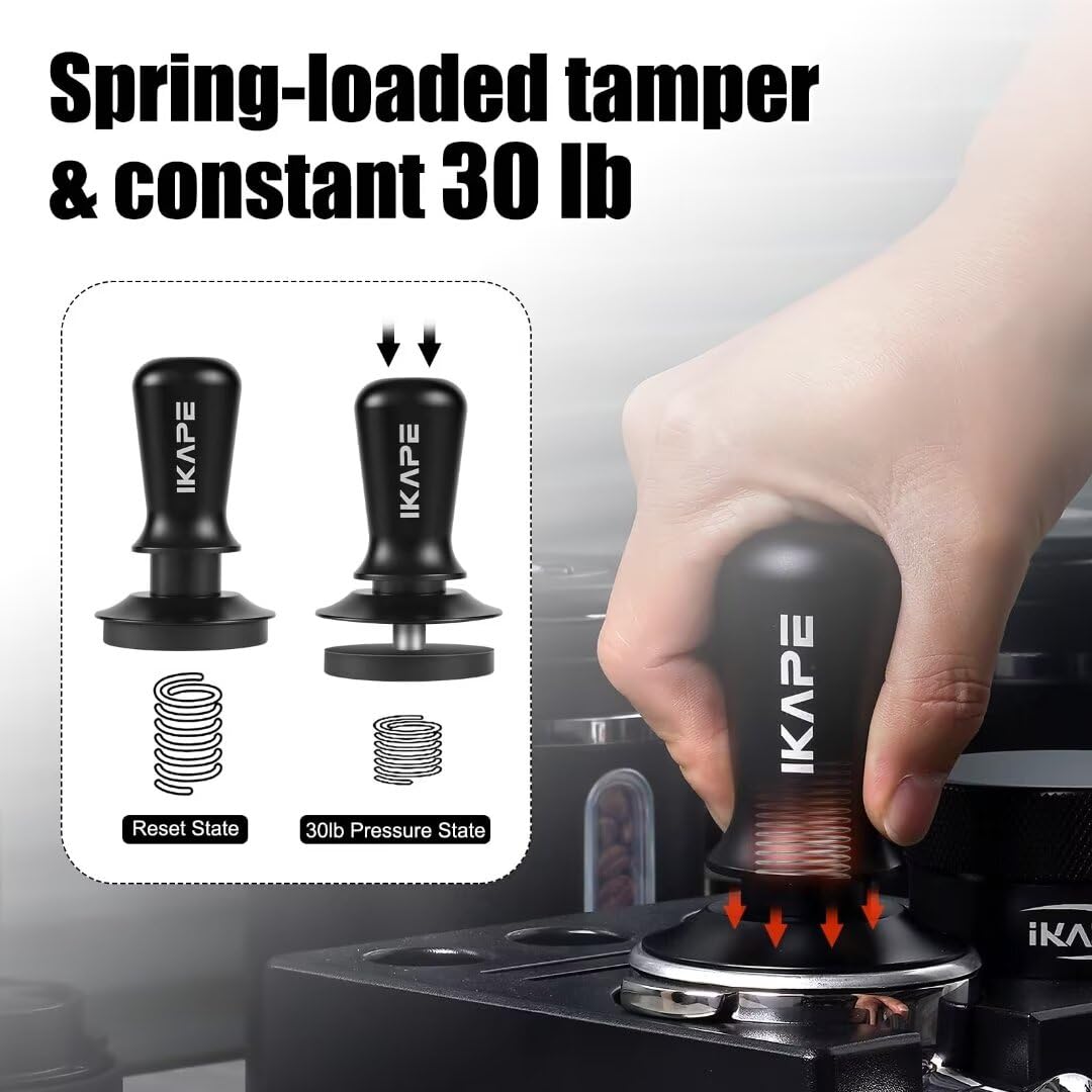 Ikape 51Mm Espresso Tamper, Spring-Loaded Calibrated Tamper With Titanium Ripple Plating Base, Compatible With Over 51Mm Espress