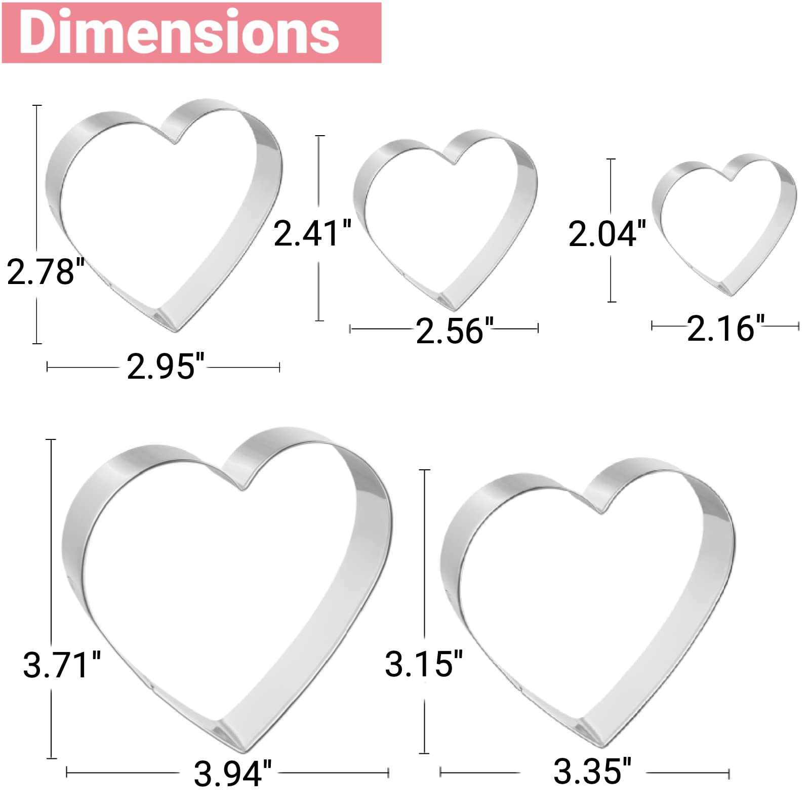 Job Jol Heart Cookie Cutters 5 Pcs, 2 ' ' To 4 ' ', For Valentine 'S Day