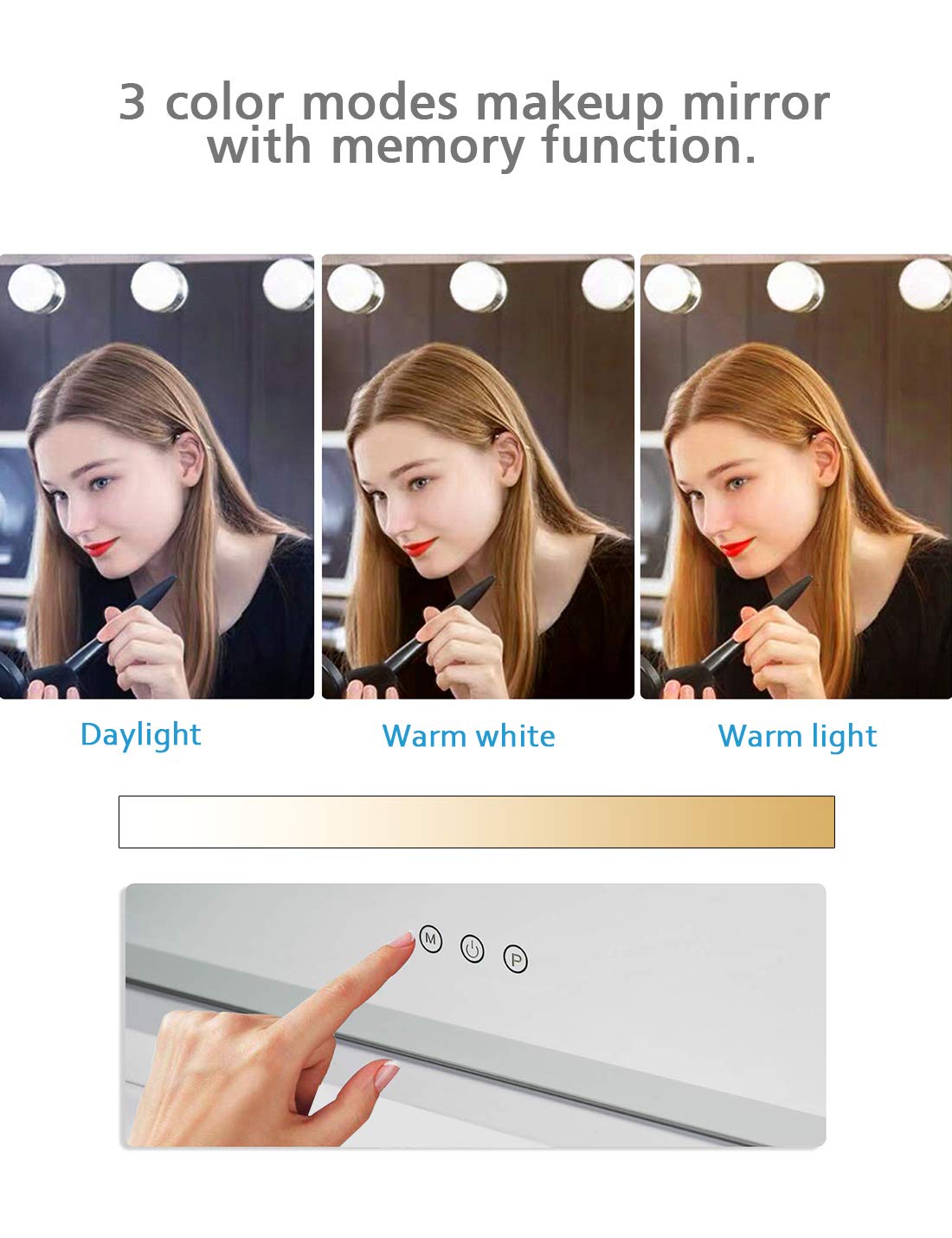 iCREAT Vanity Mirror with Lights  Hollywood Makeup Mirror  Vanity Mirror with 15 Dimmable Bulbs  3 Color Modes Makeup Mirror  Touchscreen Control Cosmetic Mirror  White(H22.83'' x W16.93'')