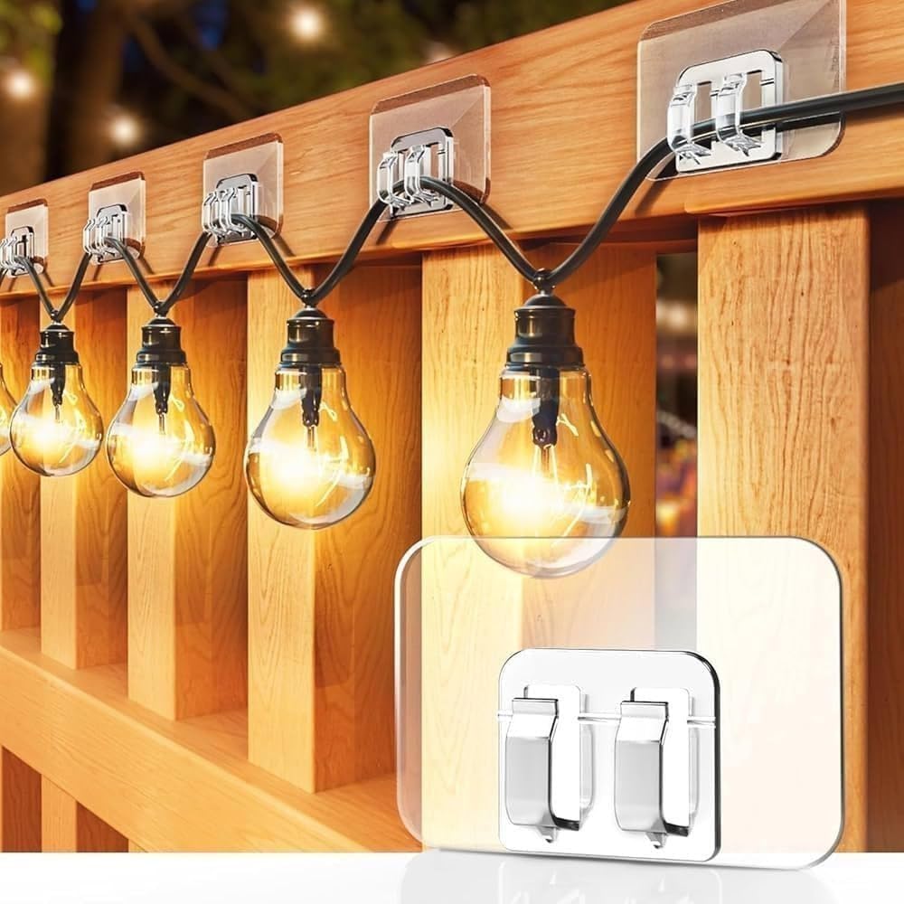 String Light Sticker Hooks For Outdoor String Lights Clips,Heavy Duty Cable Clip, Damage UvResistant For Cord Holder Adhesive S
