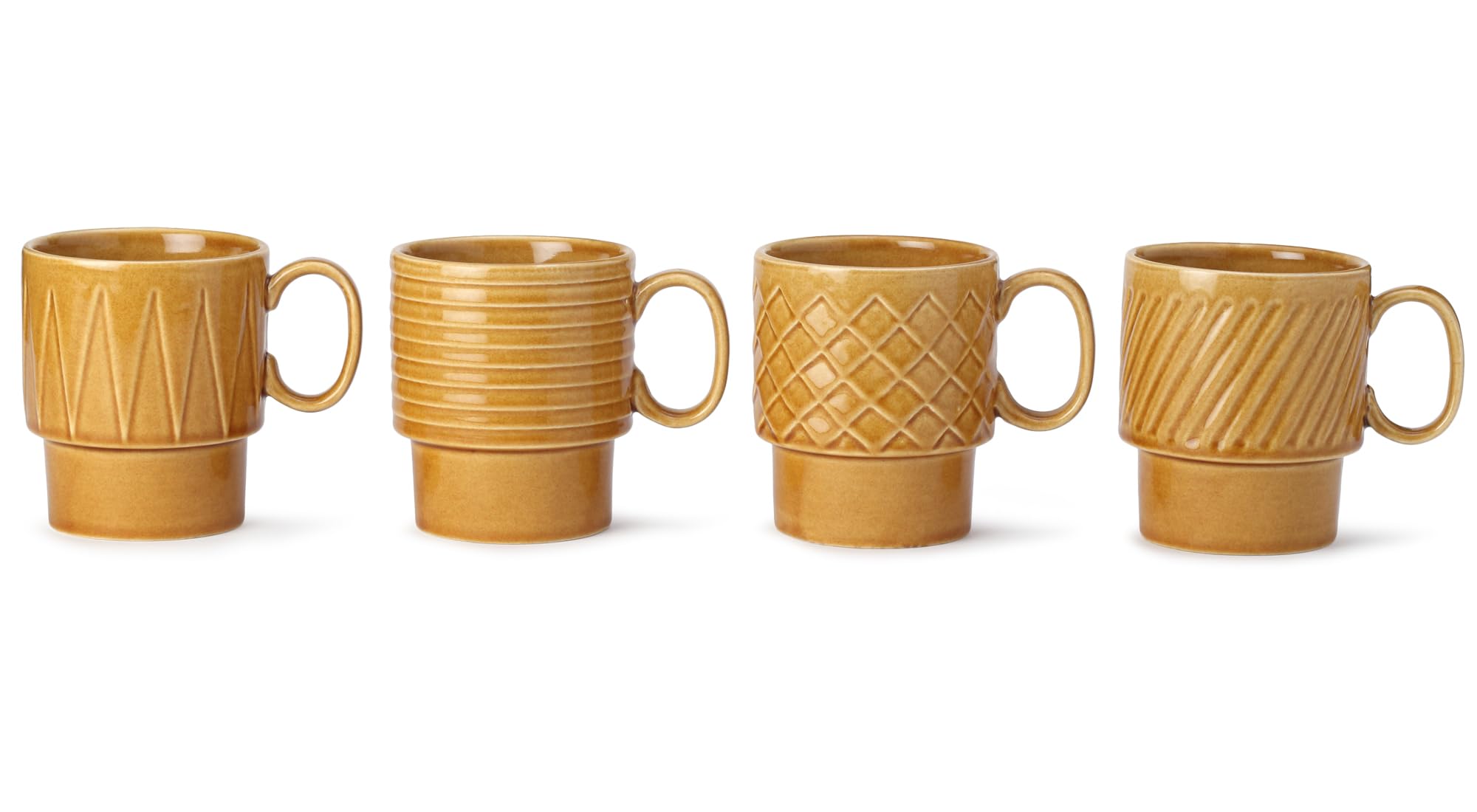 Bodhi House Stackable Ceramic Cups Set Of 4 Pieces (150 Ml), Small Coffee, Espresso Mugs With Glossy Finish, Microwave And Dishw