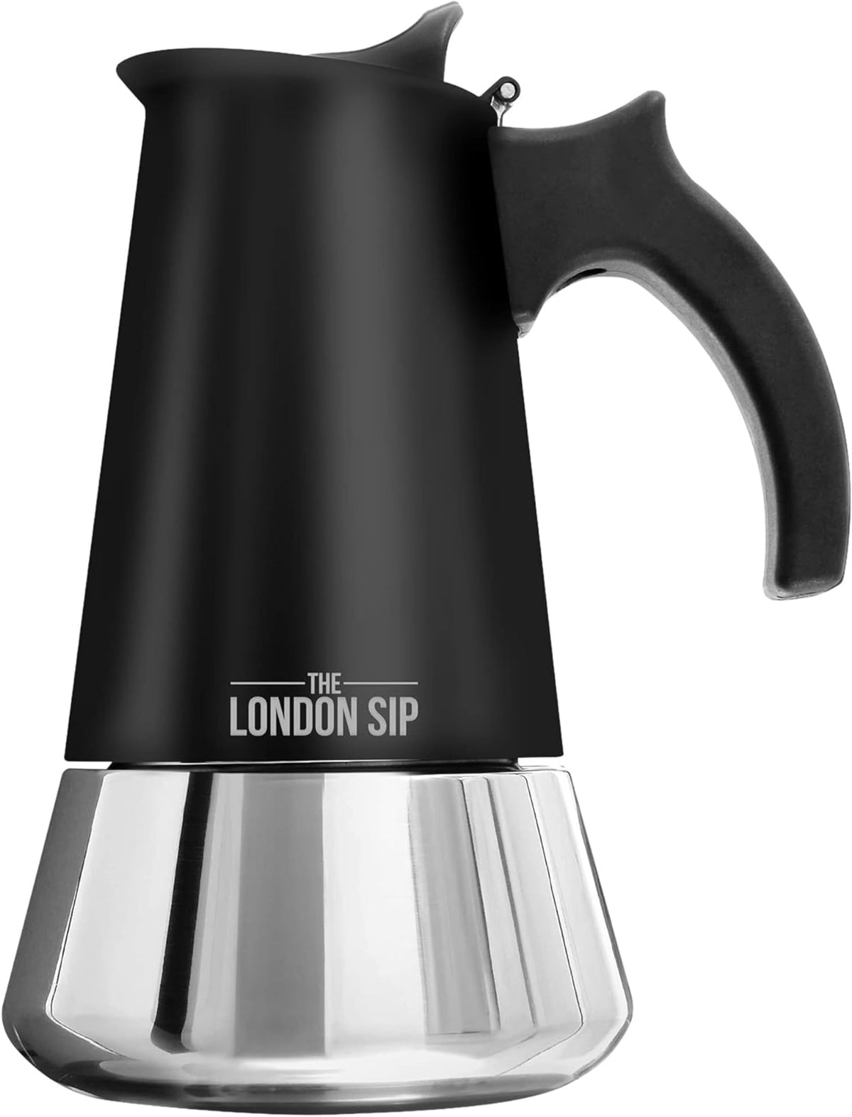 London Sip Stainless Steel Stovetop Espresso Maker Moka Pot Italian Coffee Percolator, Matte Black, 10 Espresso Cups