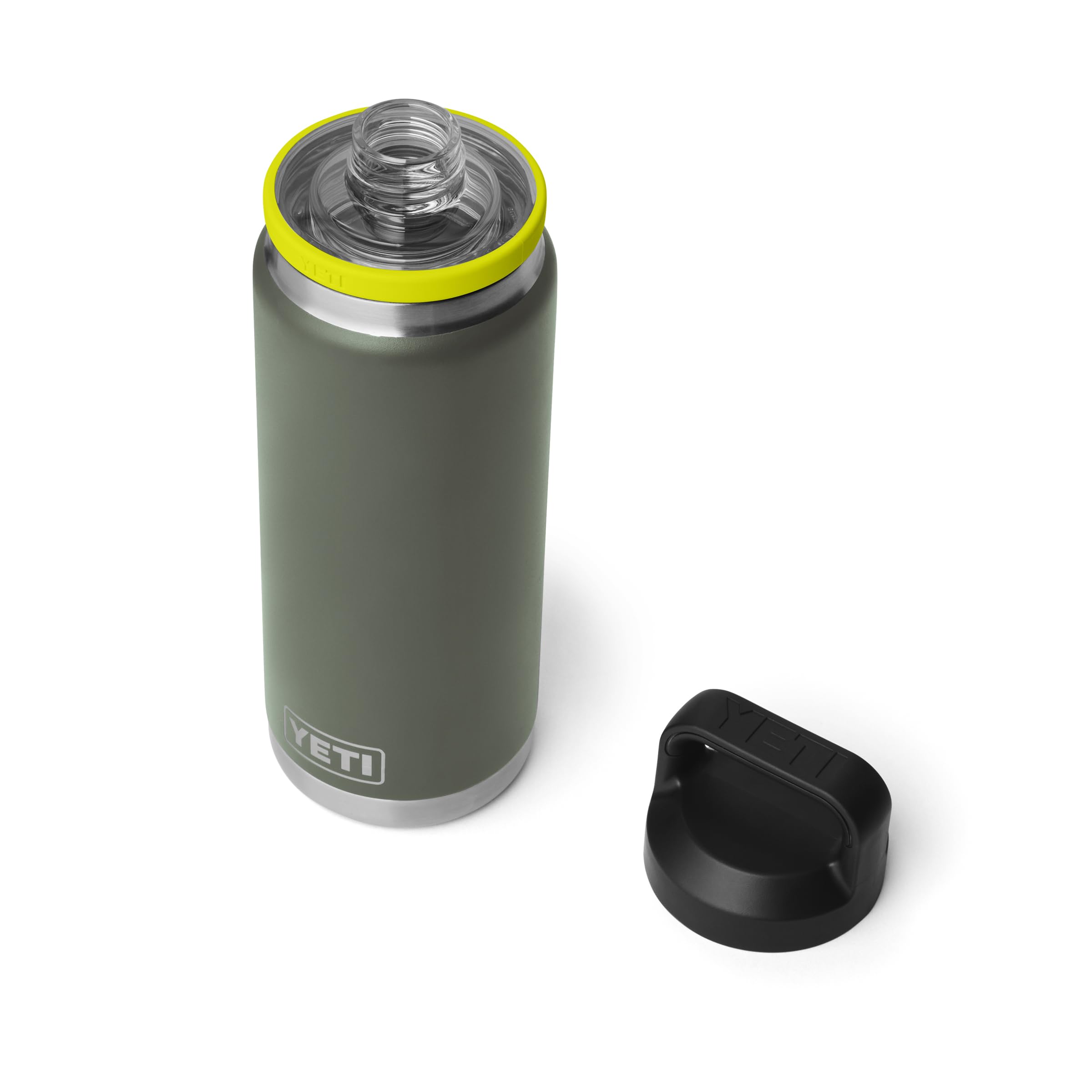 YETI Rambler 26 oz Bottle, Leakproof, Vacuum Insulated, Stainless Steel with Chug Cap, Camp Green/Firefly Yellow