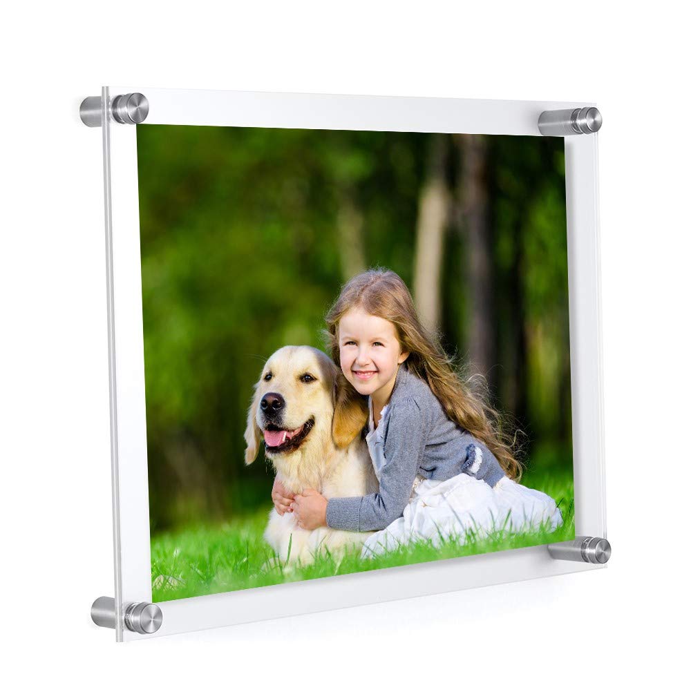 Meetu 11x14 Acrylic Picture Frames -Inner 10x12 Wall Mount Photo Frame Frameless Clear Floating Frame for Document Certificate A