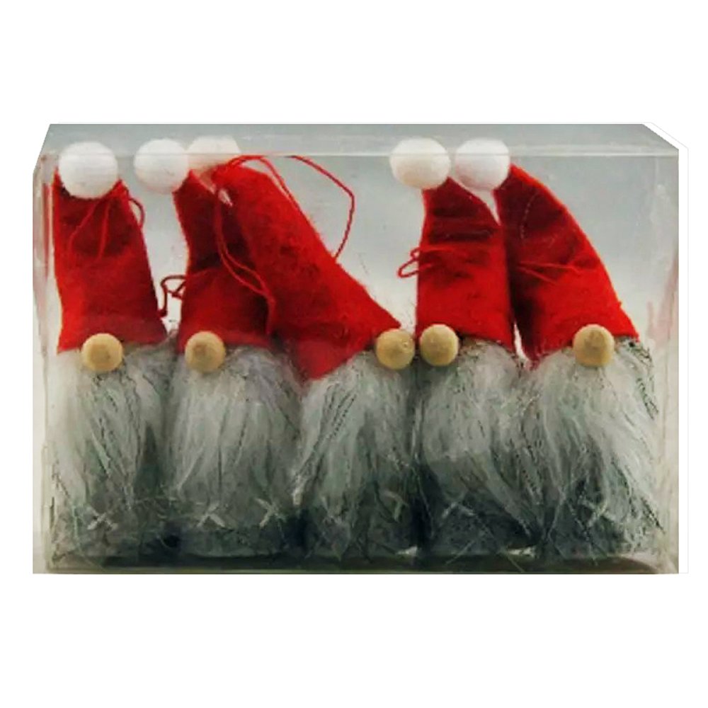 Tomte-Santa Nordic Gnome Ornaments - 5 Pack - Red and Grey