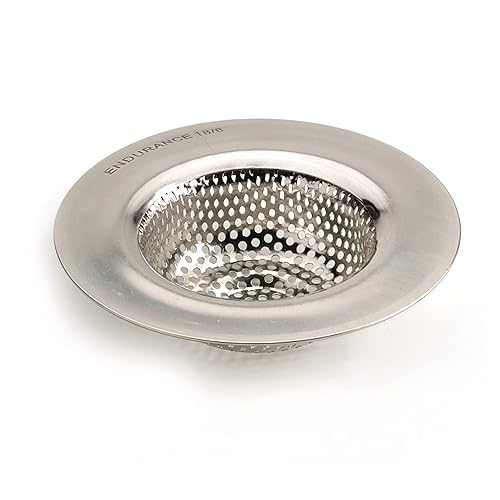 RSVP International Stainless Steel Large Sink Strainer, 4.5", Dishwasher Safe, Polished Finish, Model 8032, Traps Food Scraps