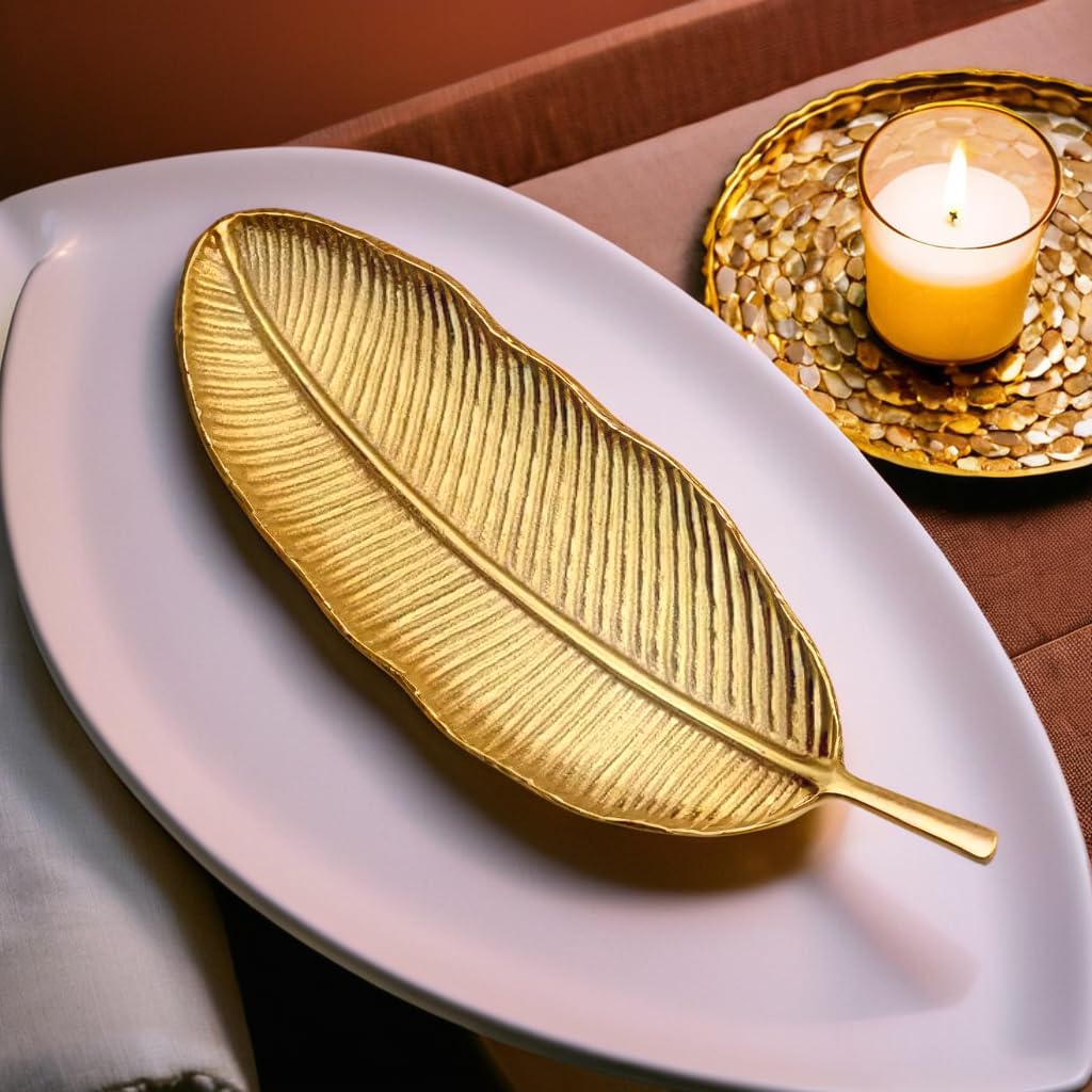 Purestory Tray for Center Table Centerpiece Tray for Home Decor | Leaf-Shaped Serving Platter for Serving Sweets,Cookies,Dry Fru