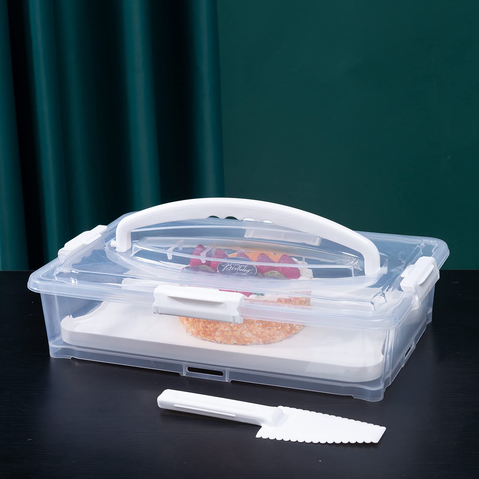 Feoowv Plastic Cake And Cupcake Carrier Holder, Large Portable Storage Container For Storing 12 Cupcakes Or 1 Large Cake, White