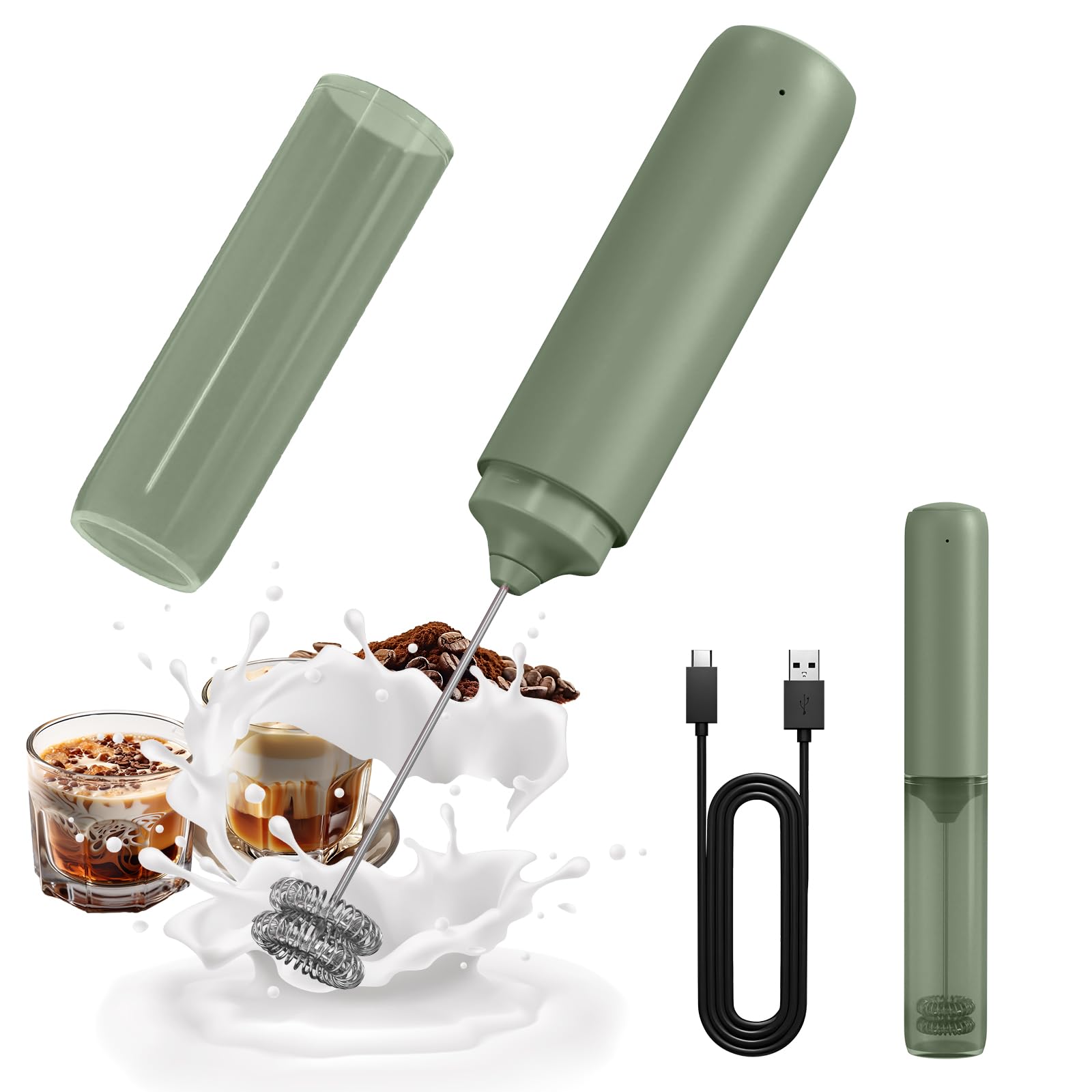 CIRCLE JOY Rechargeable Milk Frother Hanheld, Dual Ring Electric Coffee Frother, Portable Hand Frother Wand Drink Mixer for Matc