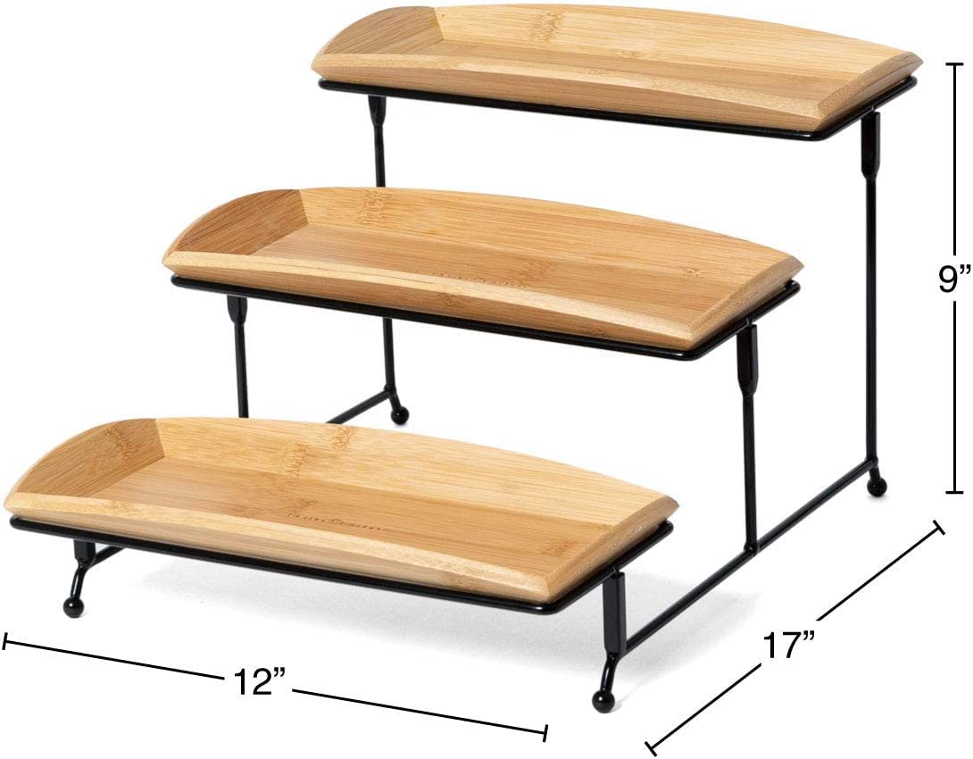 Nature'S Kitchen Bamboo Wood Serving Tray Set For Dessert Coffee Appetizers, 3 Pack Of 12 X 5.75 Inch Serving Platters
