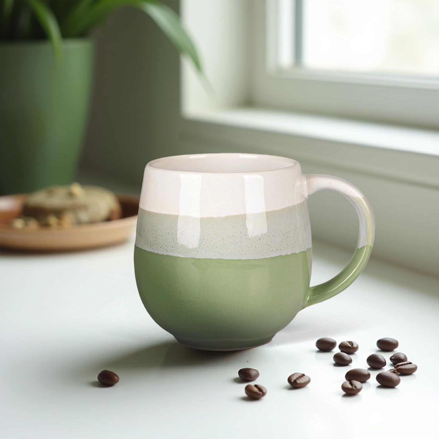 U & U UNIQUE UTILITIES Ceramic Coffee Mug Milk Cup for Home & Office Gift - 450 ML (Olive Green)