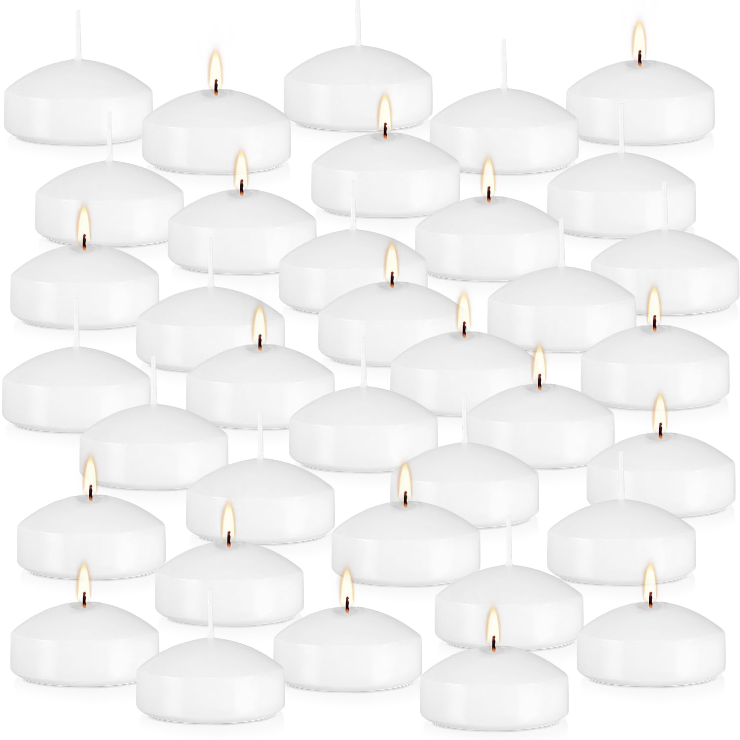 36 Floating Candles, Smoke-Free and odorless, Burning continuously for 8-10 Hours, White, 3-inch Floating Candles, Suitable for 