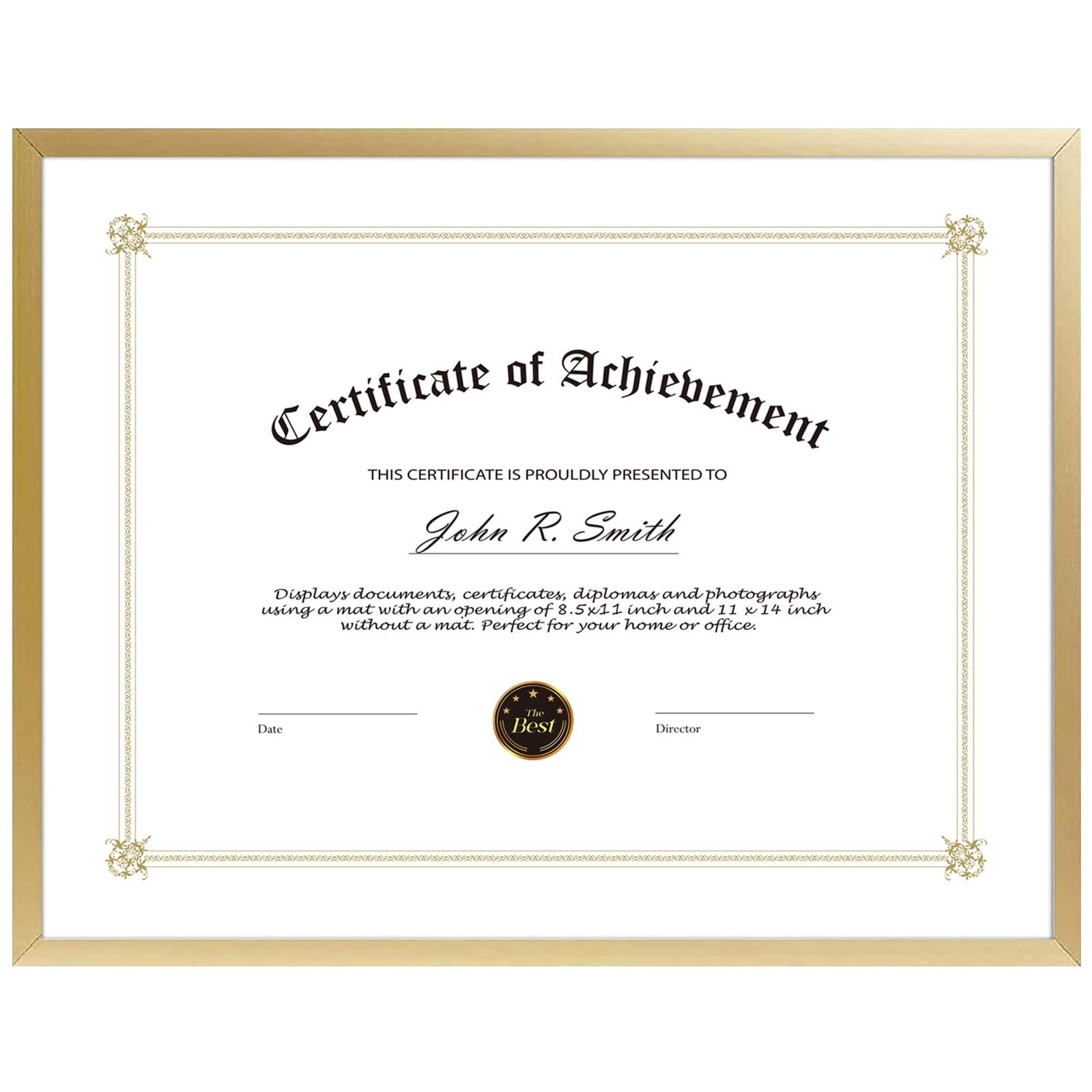 Golden State Art, 8.5x11 Aluminum Certificate Frame, Metal Diploma Frames for 8.5 x 11 Documents, Real Glass Front with Easel St