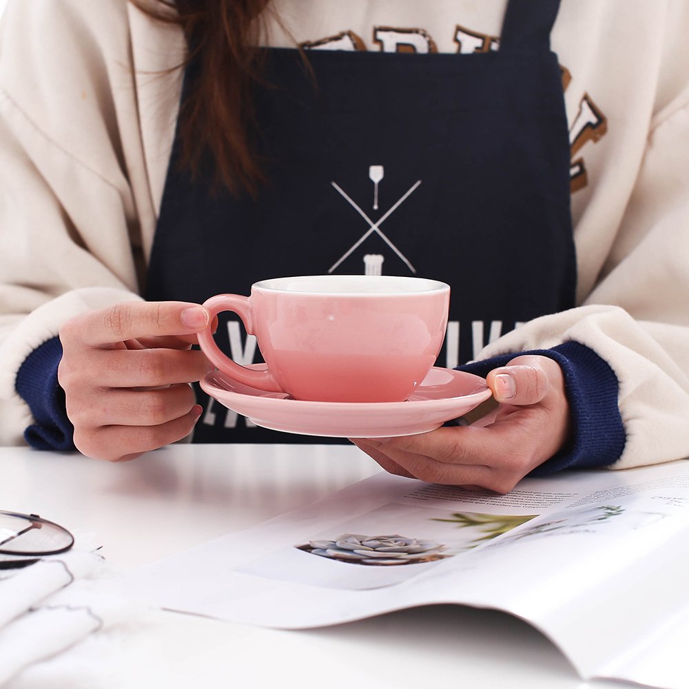 Coffeezone Latte Art Cup And Saucer For Latte & Cappuccino & Double Espresso, New Bone China, Mate For Coffee Shop And Barista (