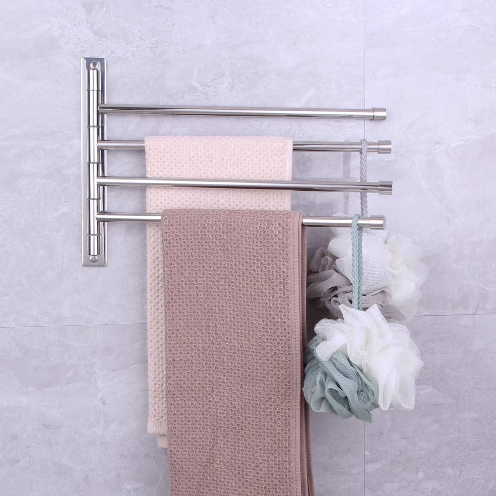 Kimzcn Towel Holder Swing Out Towel Bar Stainless Steel Bathroom Hand Towel Rack 4-Bar Folding Arm Swivel Hanger Wall Mount Poli
