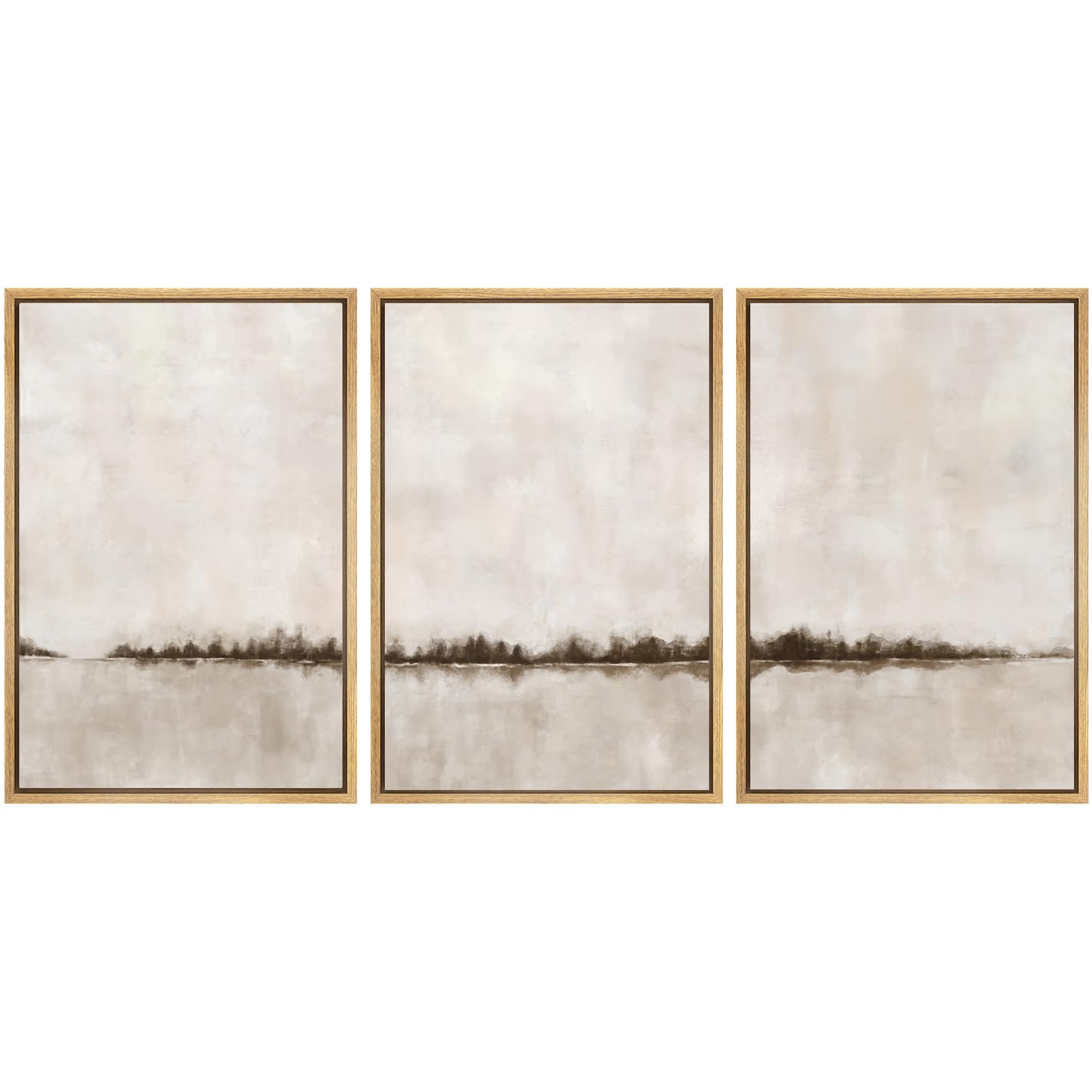 Signwin Framed Canvas Print Wall Art Set Brown Tan Pastel Watercolor Grunge Landscape Abstract Shapes Illustrations Decorative R