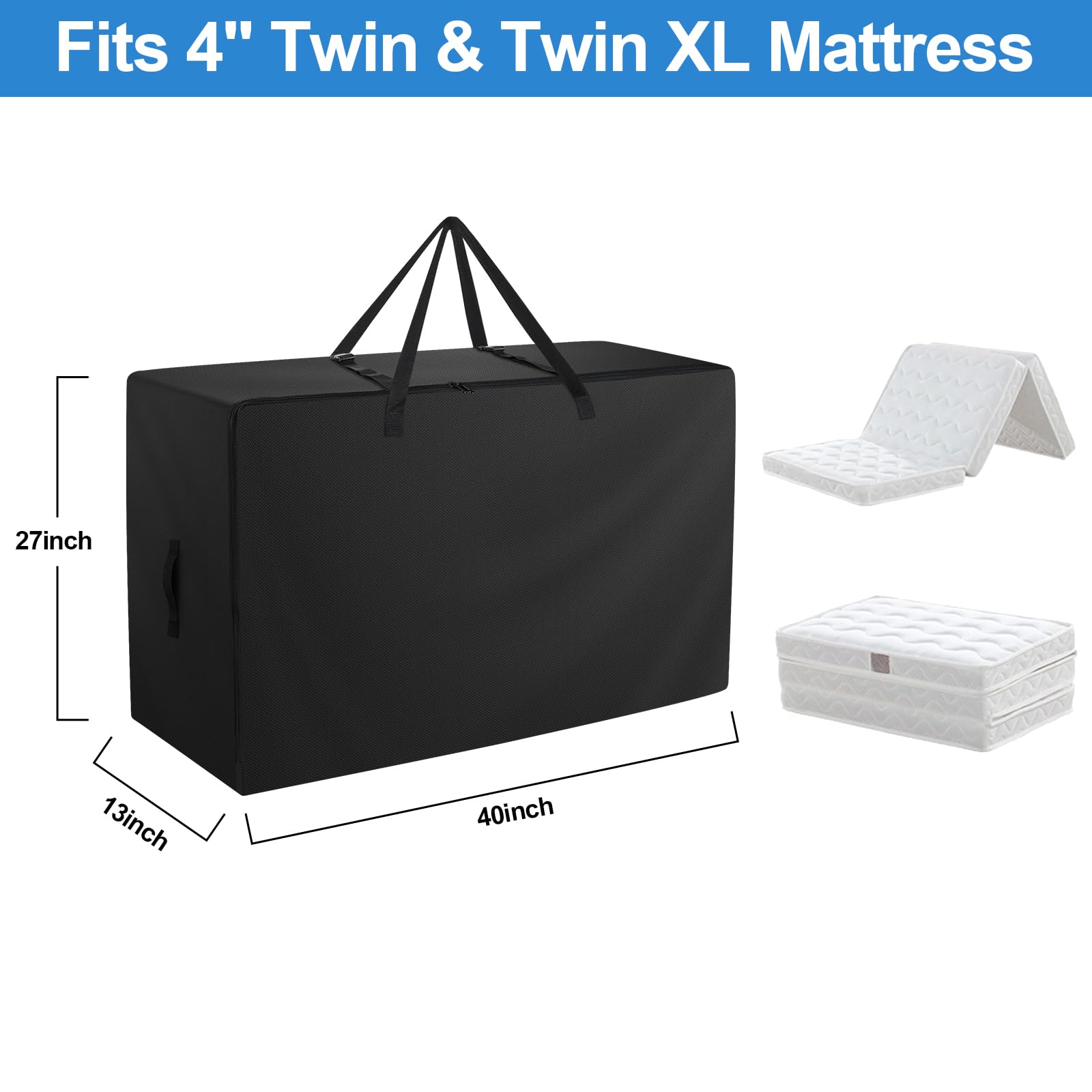 Folding Mattress Bag - 600D Oxford Cloth Heavy Duty Carry Case For Tri-Fold Guest Bed Mattress (Fits 4'' Twin & Twin Xl Mattress
