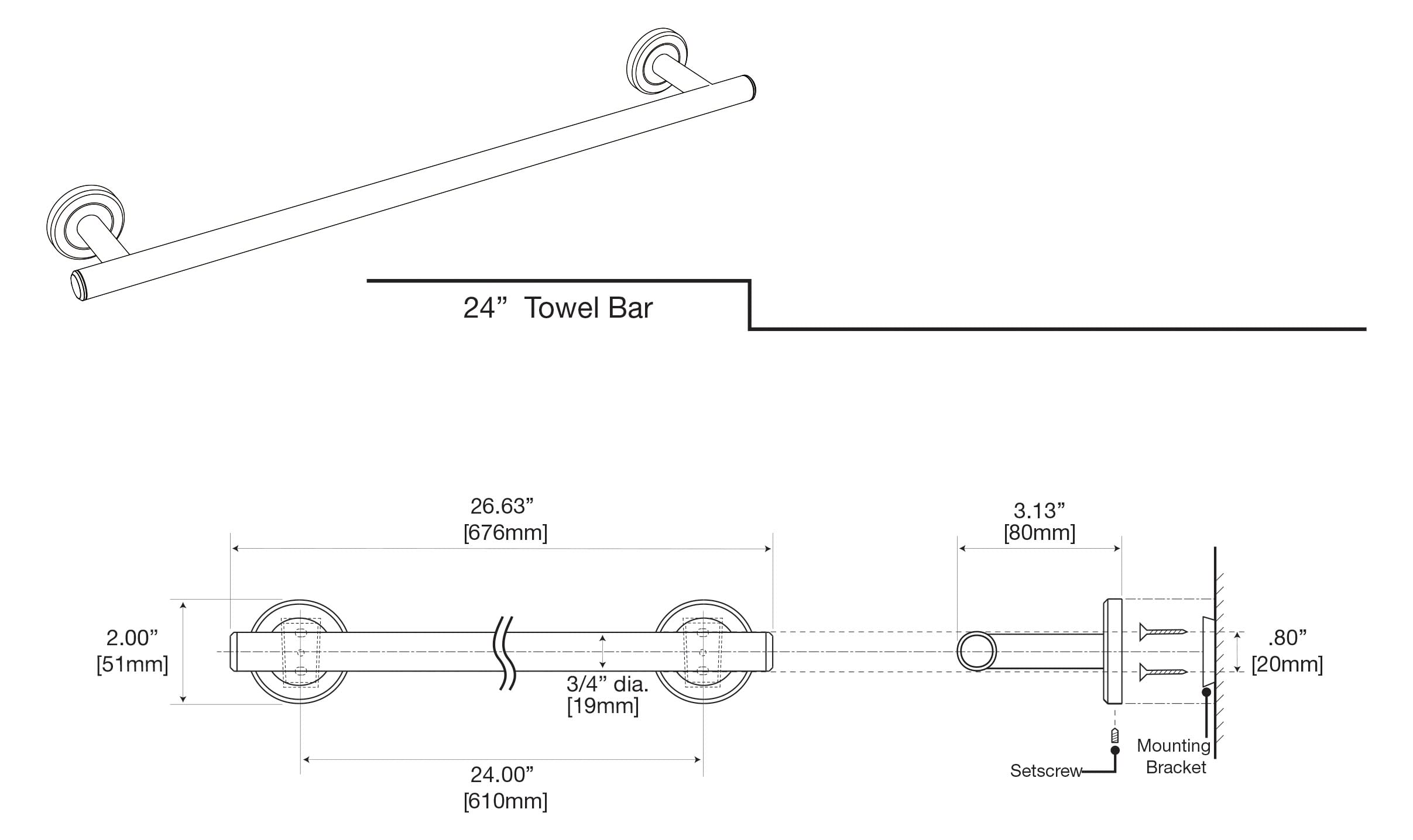 Gatco 4240 Latitude Ii 24'' Towel Bar, Chrome
