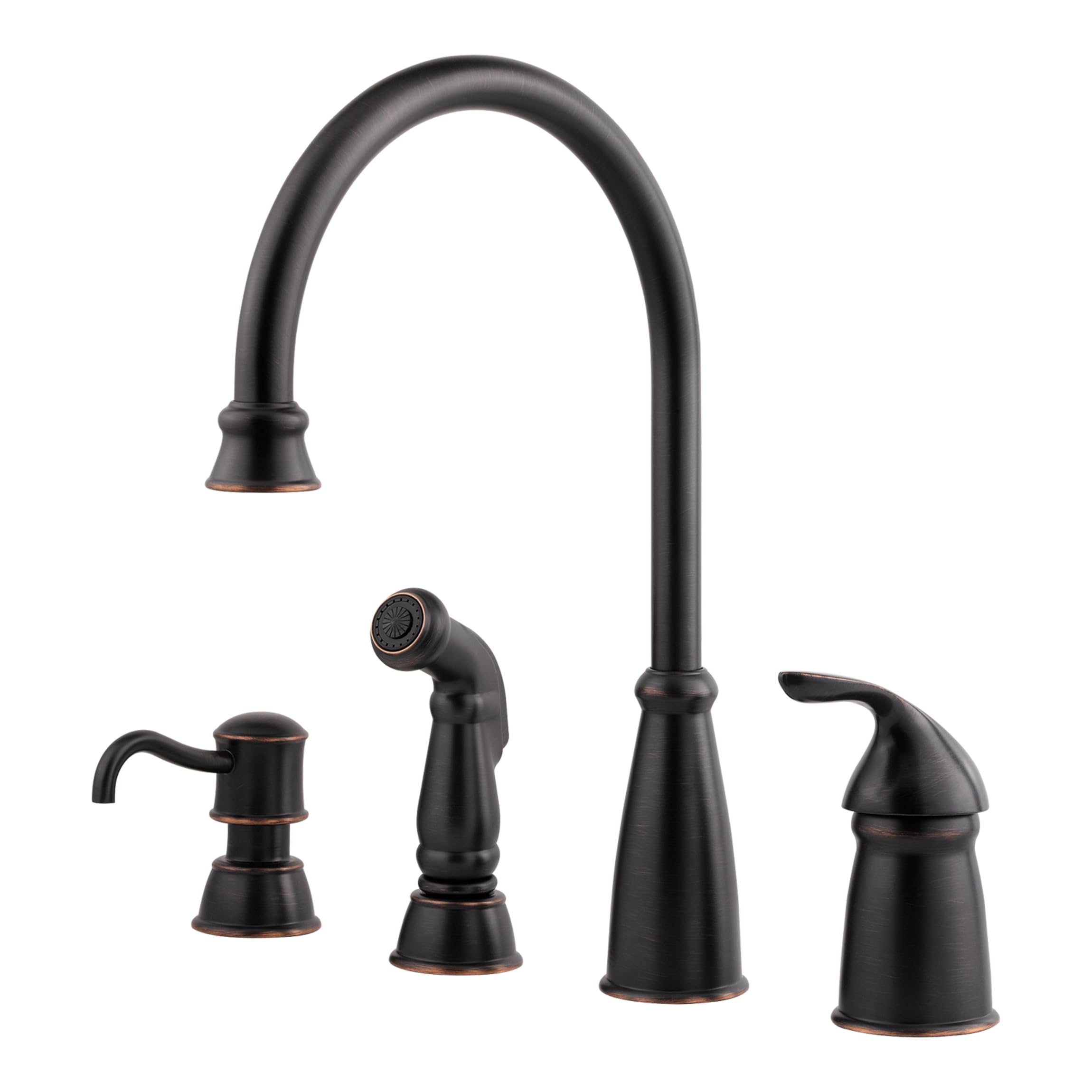 Pfister Avalon Kitchen Sink Faucet with Side Sprayer and Soap Dispenser, Single Handle, High Arc, Tuscan Bronze Finish, GT264CBY