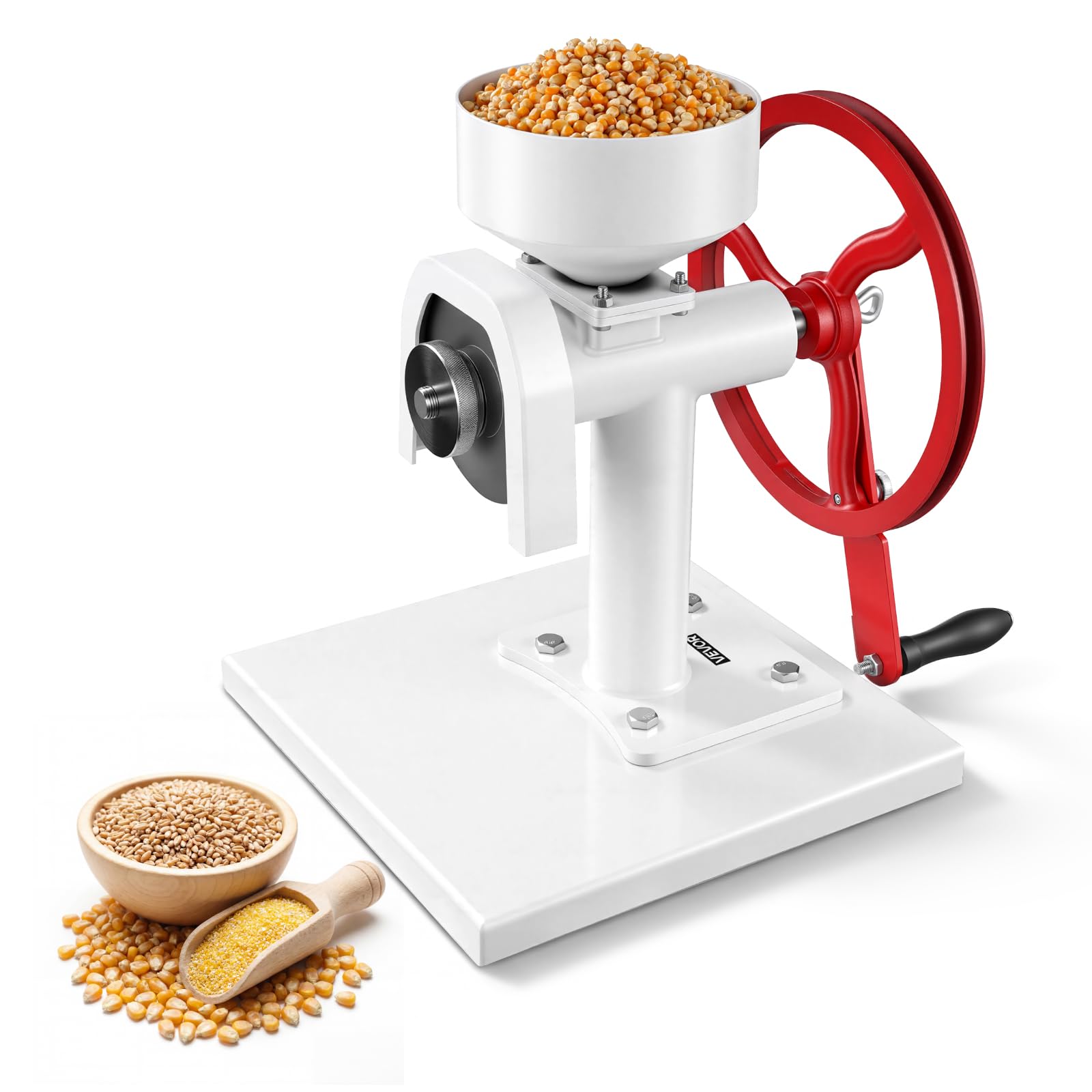 VEVOR Manual Grain Mill with Flywheel, Hand-Crank Corn Grinder, Heavy-Duty Carbon Steel Wheat Grinding Mill with Adjustable Fine