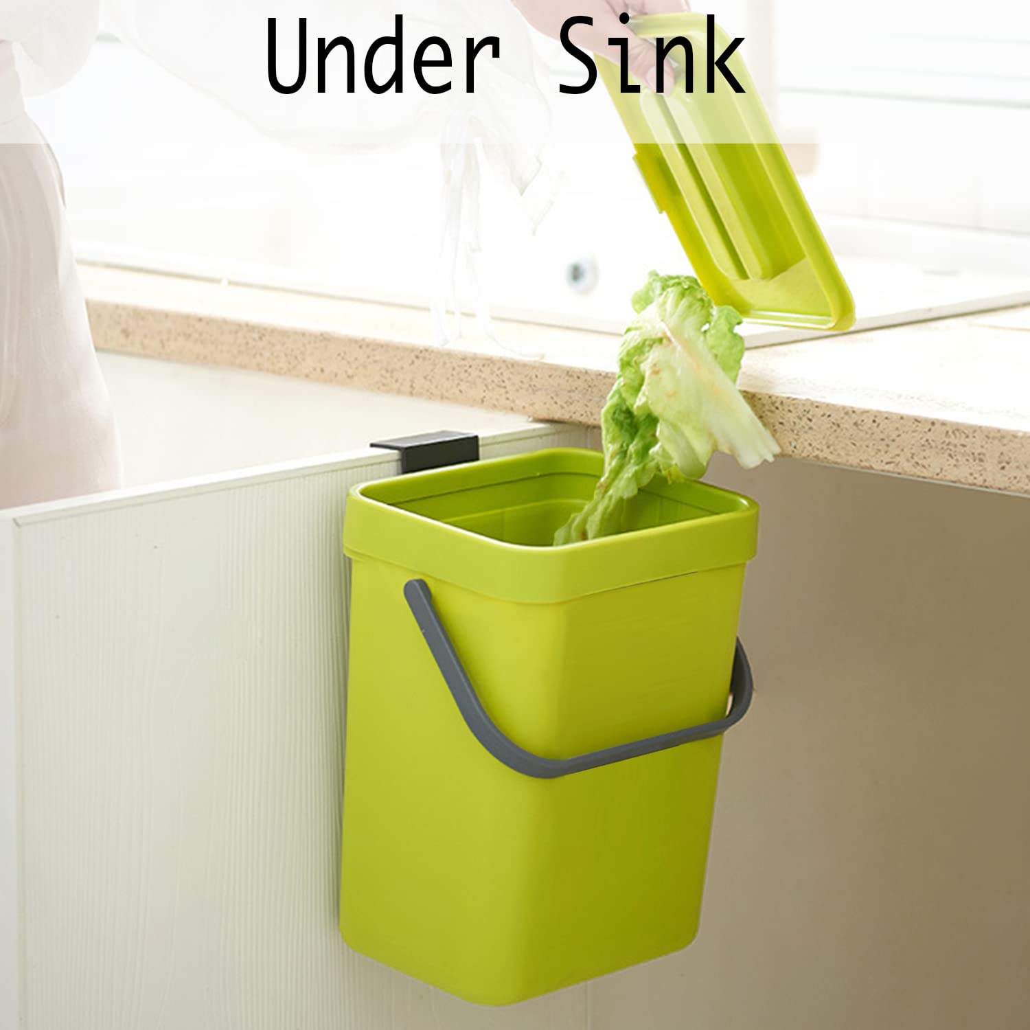 LALASTAR Small Plastic Trash Can  Hanging Small Trash Can with Lid Under Sink for Kitchen  Food Waste Bin for Countertop  Mountable Garbage Can for Bathroom  RV  5L/1.3 Gal  Green