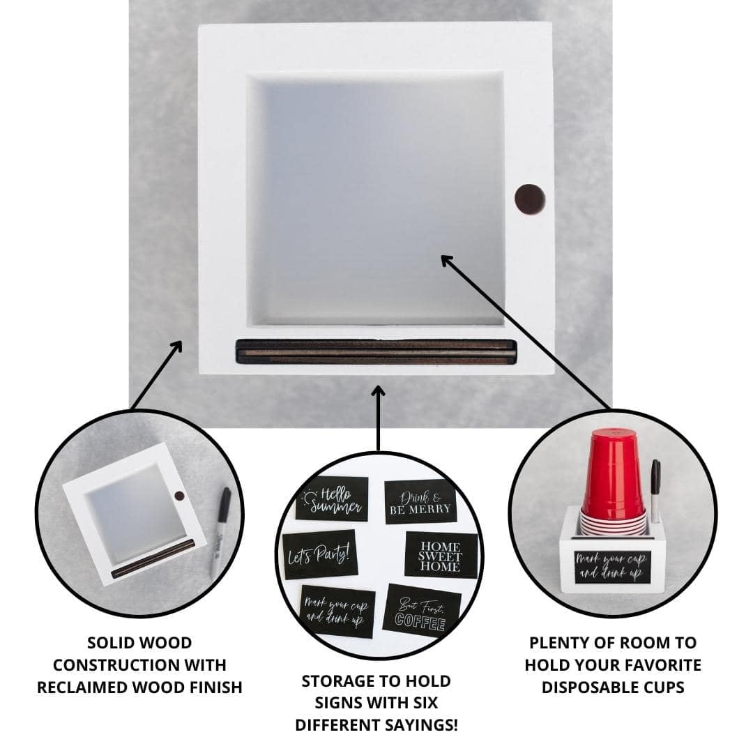 White Cup Holder With Marker Slot - Mark Your Cup And Drink Up Cup Holder With Interchangeable Signs - Party Cup Holder With Mar