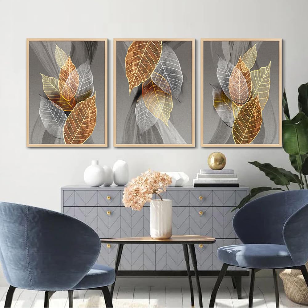 Natural Wood Framed Wall Art For Living Room Large Size Wall Decorations For Bedroom Office Wall Decor Abstract Leaves Painting