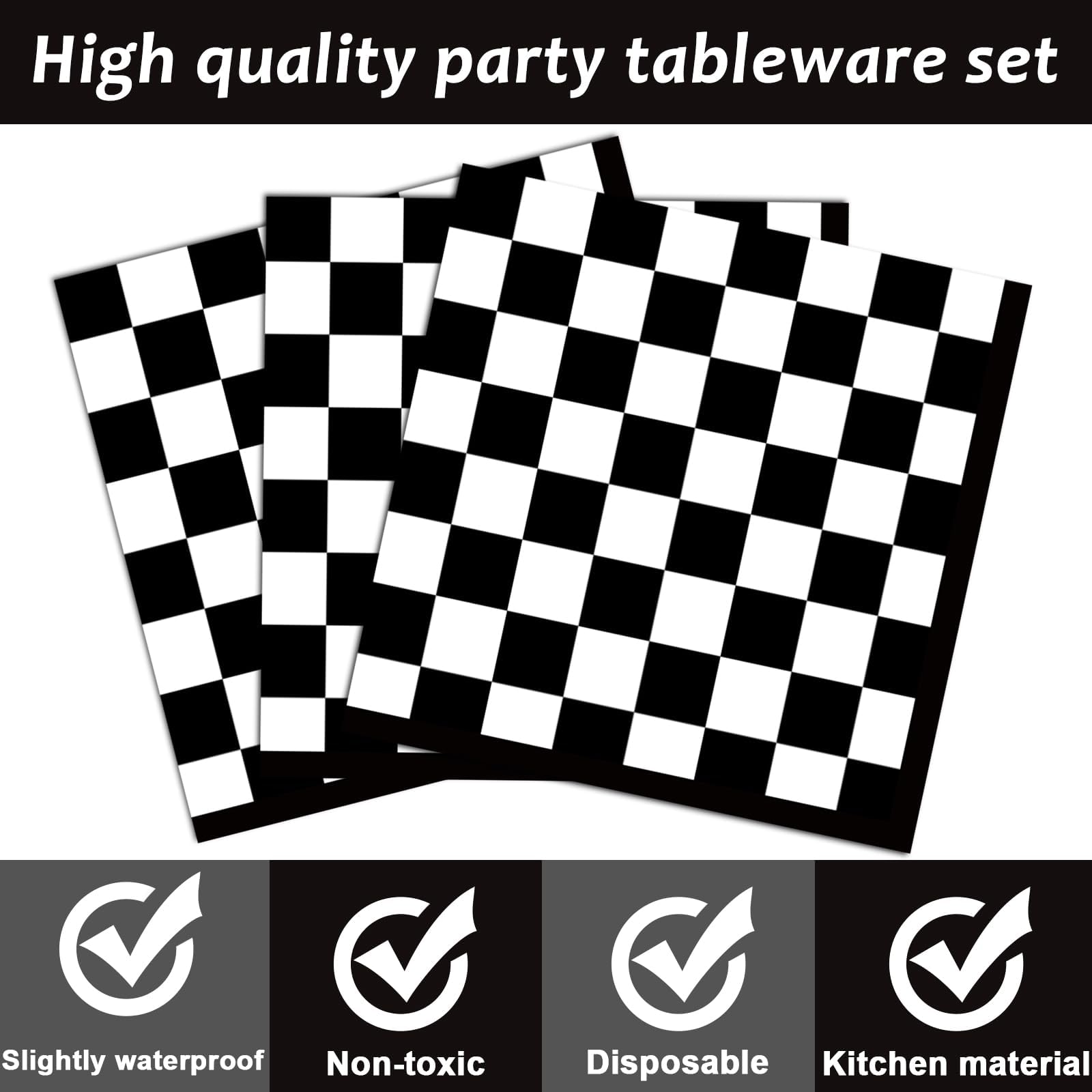 200 Pcs Checkered Flag Party Supplies Black And White Checkered Paper Plates Racing Car Party Plates Napkins Forks Disposable Bl
