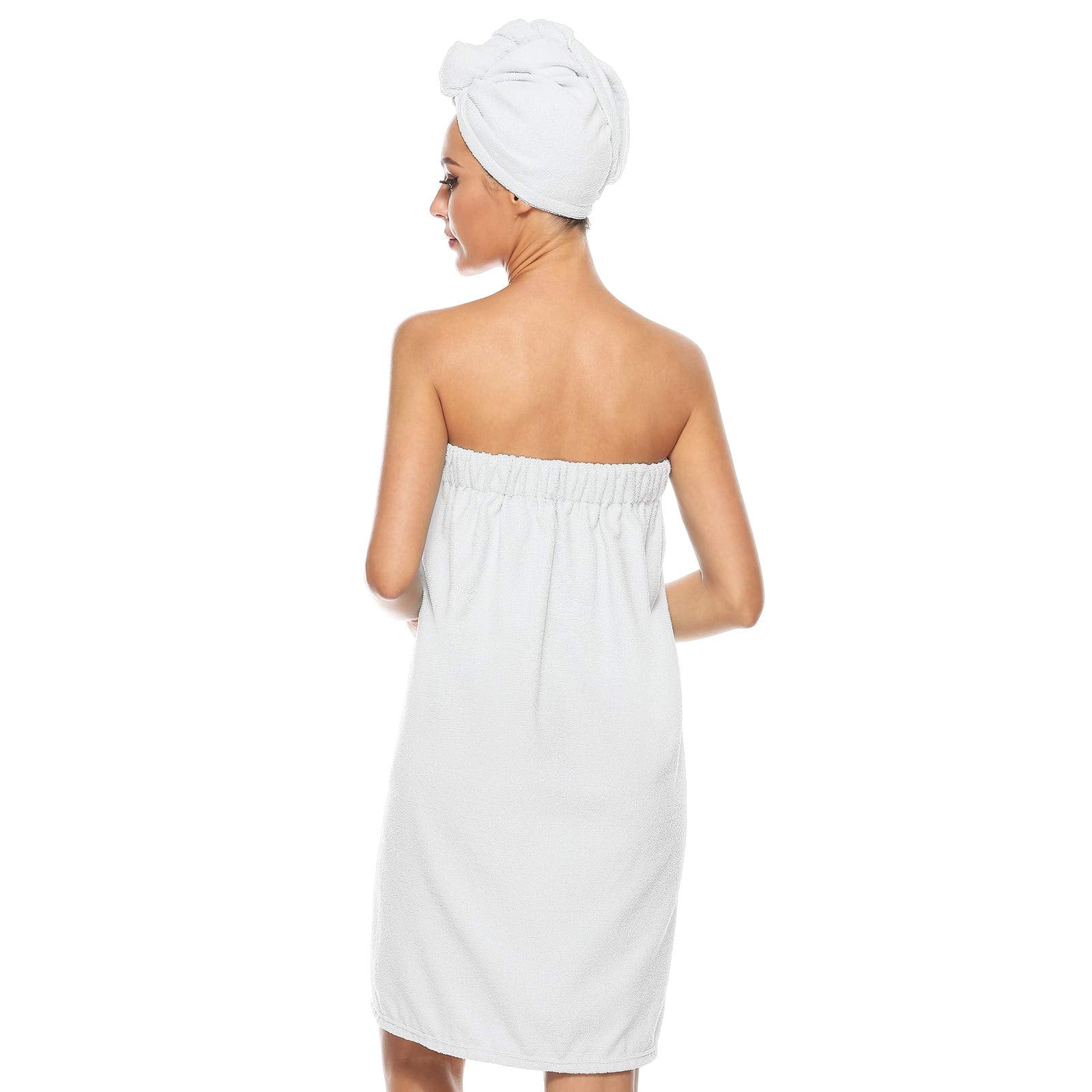 Orrpally Women Shower Wrap Robe Bath Wrap Towel Spa Body Wrap Adjustable Closure Bathrobe White L