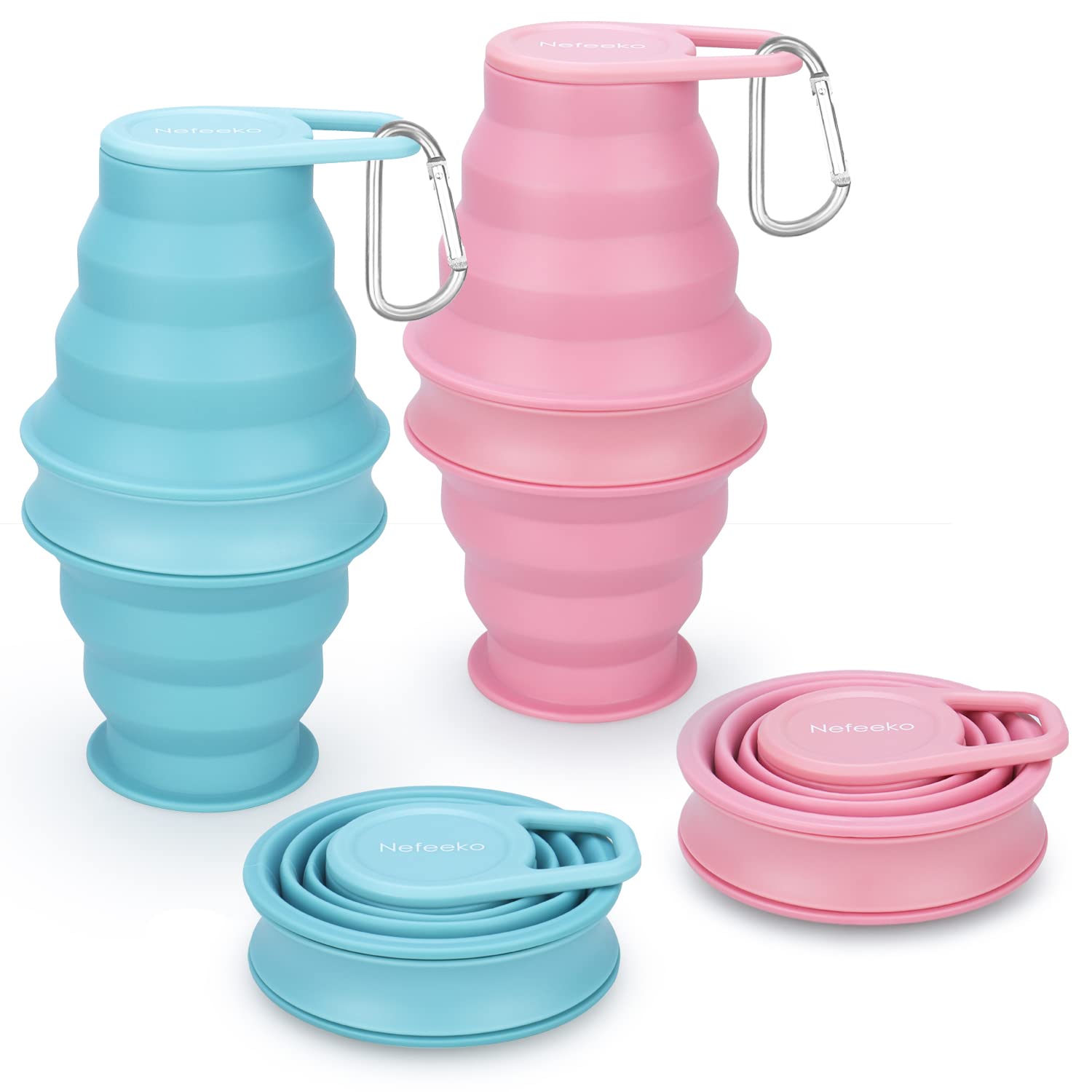 Nefeeko Collapsible Water Bottle,2 Pack 17oz Reuseable BPA Free Silicone Foldable Water Bottles for Travel Gym Camping Hiking, P