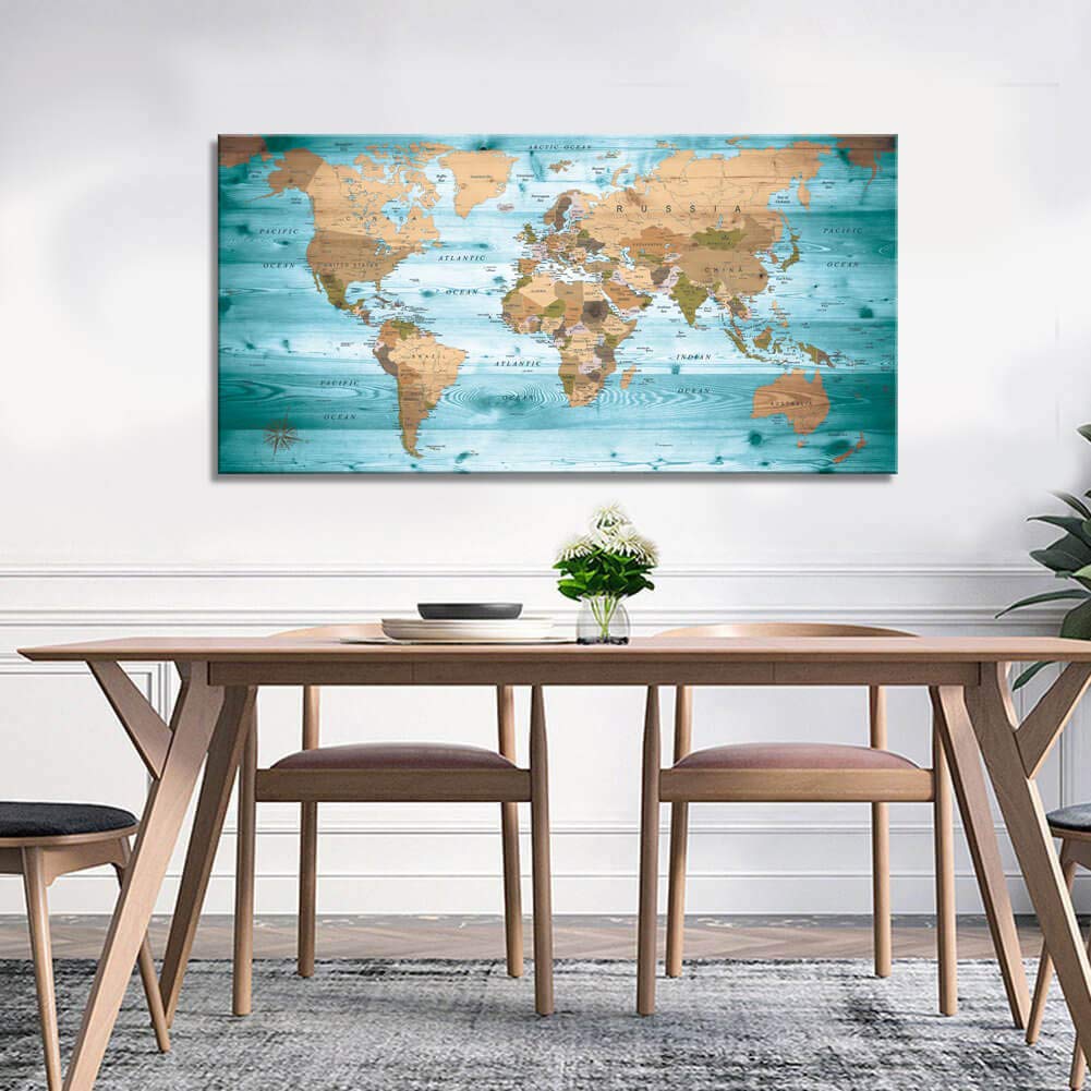 World Map Poster Wall Art for Office Decor Vintage Photos Canvas Prints Nautical Decor Large Modern Framed Art Map of The World Canvas Art Wall Maps Pictures for Living Room Home Decor 24 x 48 Inches