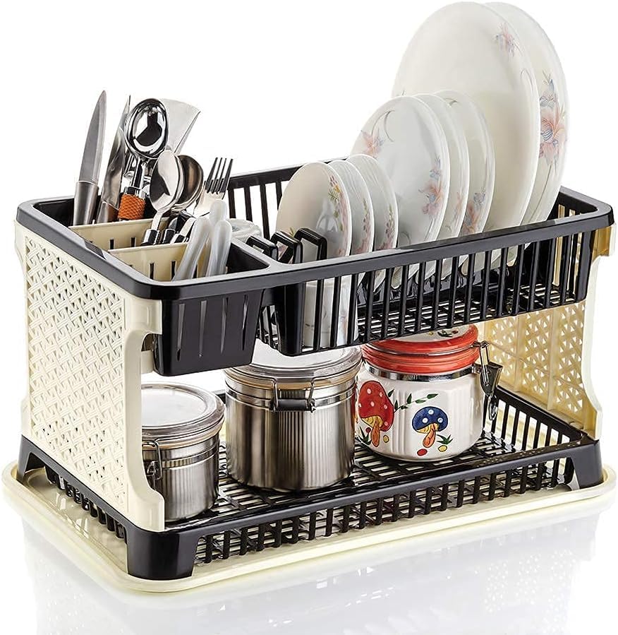 AllInOne Kitchen Dish Drying Rack With Water Storage Tray  Multipurpose Plate & Utensil Organizer StandHeavyDuty Plastic Si