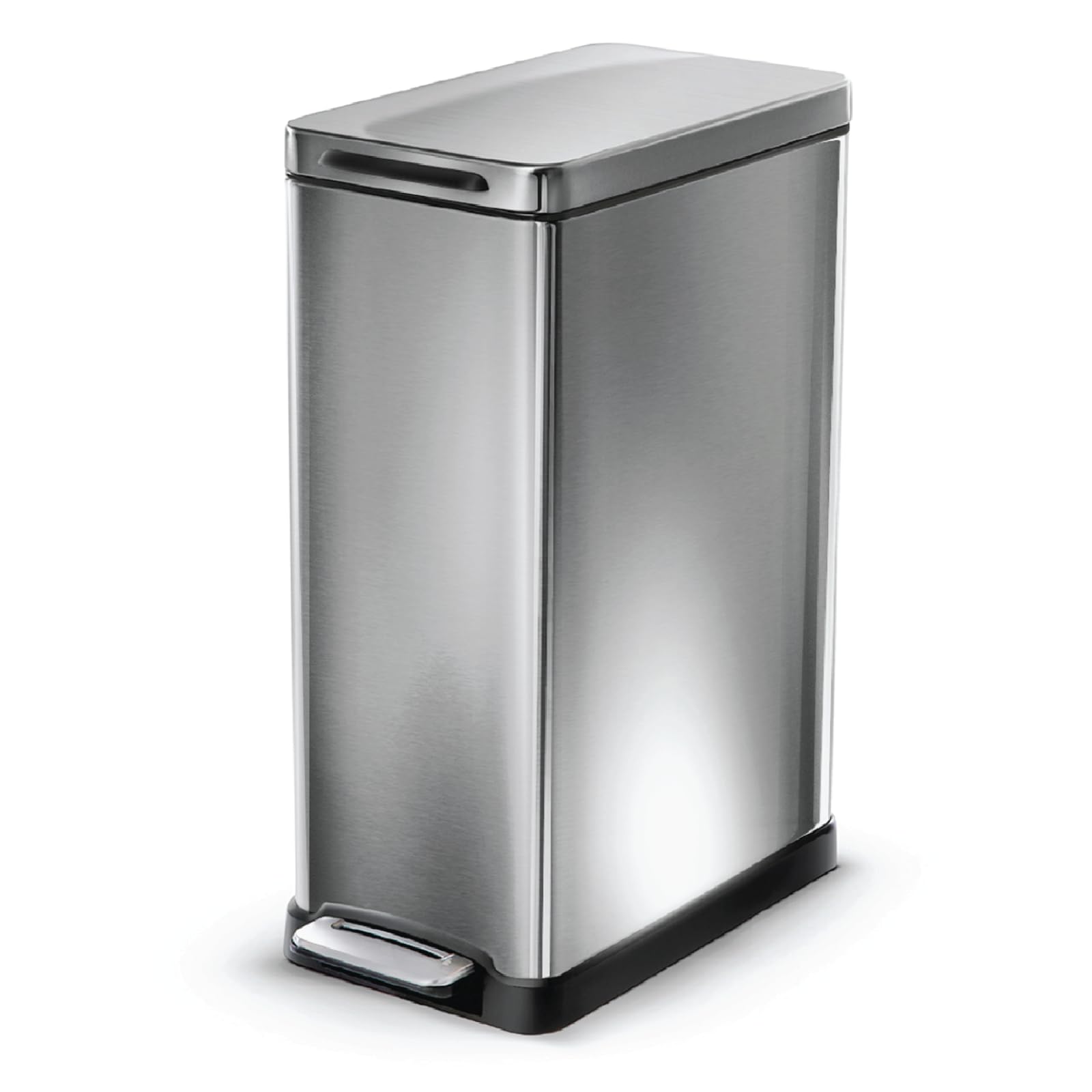 Home Zone Living 12 Gallon Slim Kitchen Trash Can, Stainless Steel, Step Pedal, 45 Liter