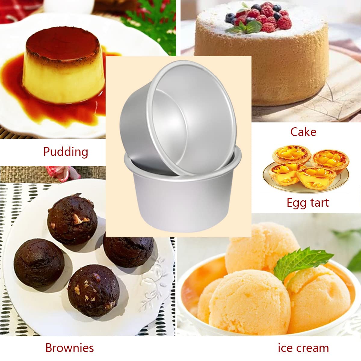 Frigiire Pudding Cups Molds Individual Popover Pan Cupcake Muffin Baking Maker Aluminium 8 Pieces(3.74 X 2 X 2.87 Inch)