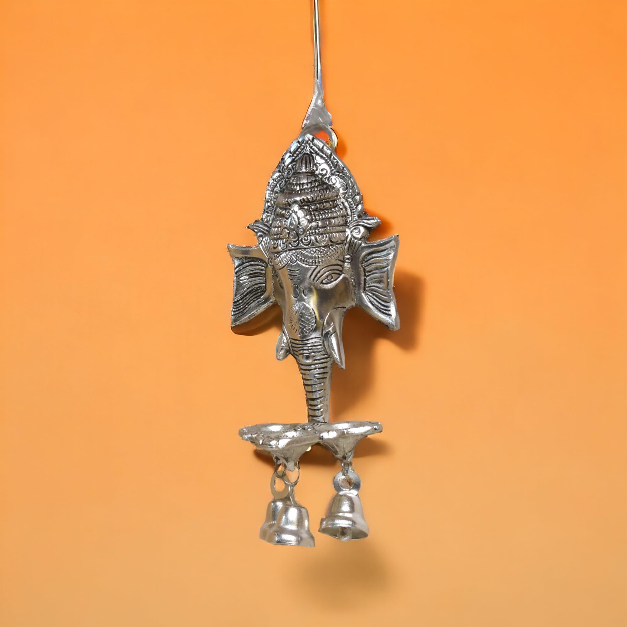 Dreamkraft Aluminium Antique Look Statue/Idol Ganesh Wall Hanging With DiyaS And Bells, Weight - 180 Gms