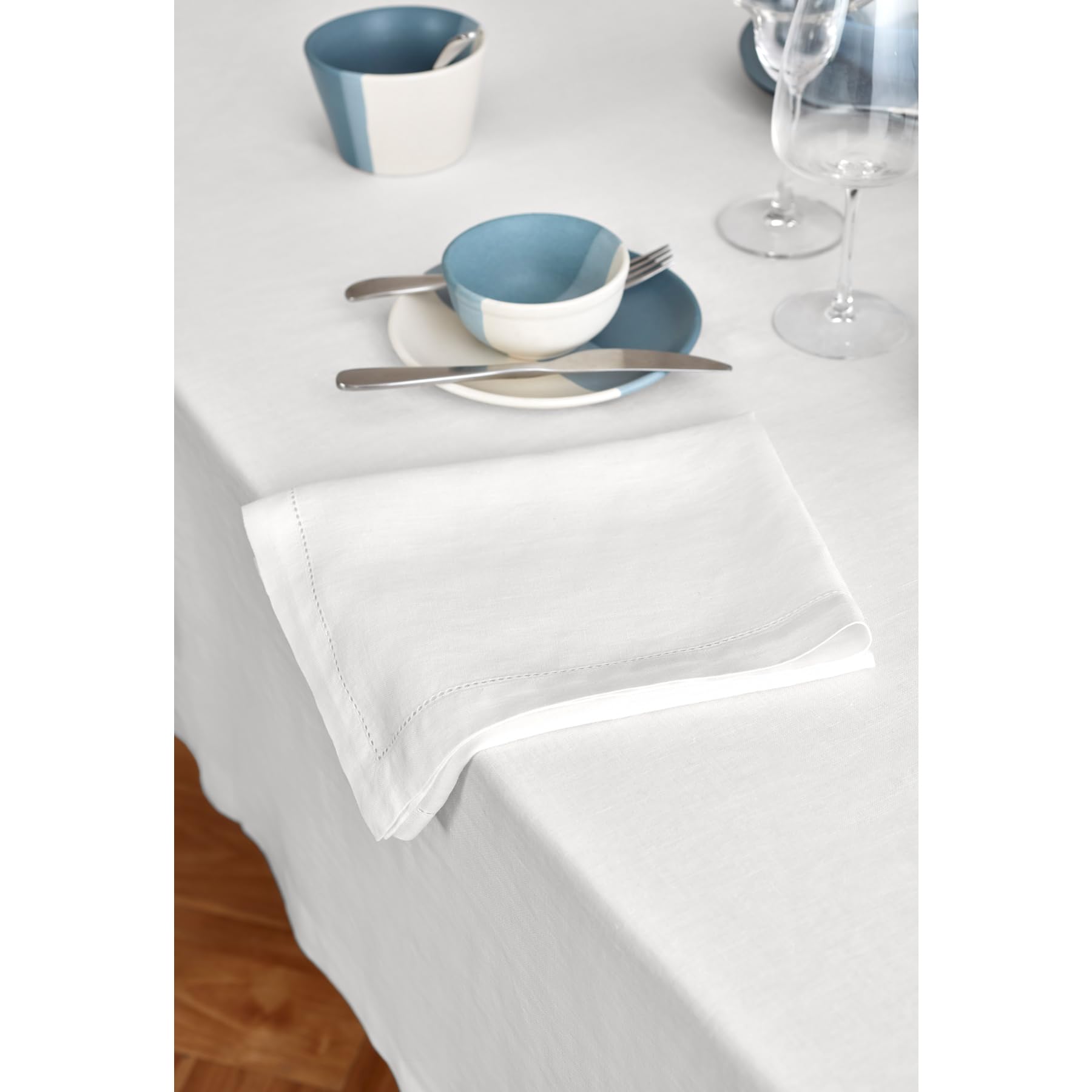 Solino Home White Linen Tablecloth 90'' L X 70'' W Inch - Sonoma, 100% Pure Linen Prewashed Table Cloth For Rectangle Tables - M