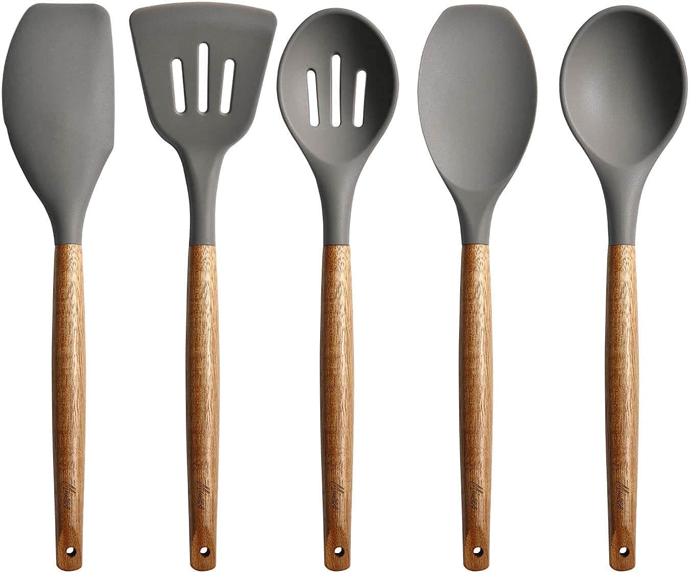 Kitchen Cooking Utensils Set With Holder, Nonstick Cookware, Includes Spatulas, Spoons, Turners, Soup Ladle, Wooden Handles (05)