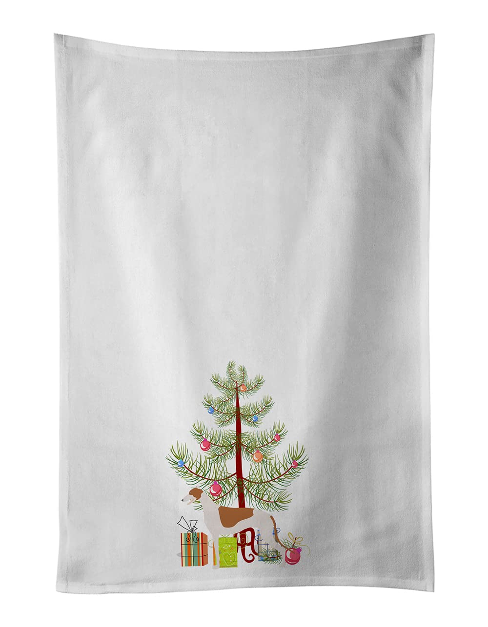 Greyhound Merry Christmas Tree White Kitchen Towel Set of 2